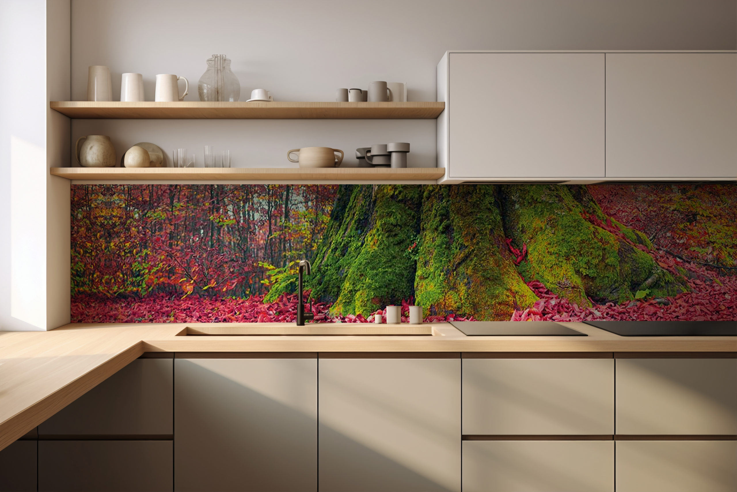 Küchenrückwand Baumwurzel – selbstklebend in Glasoptik
