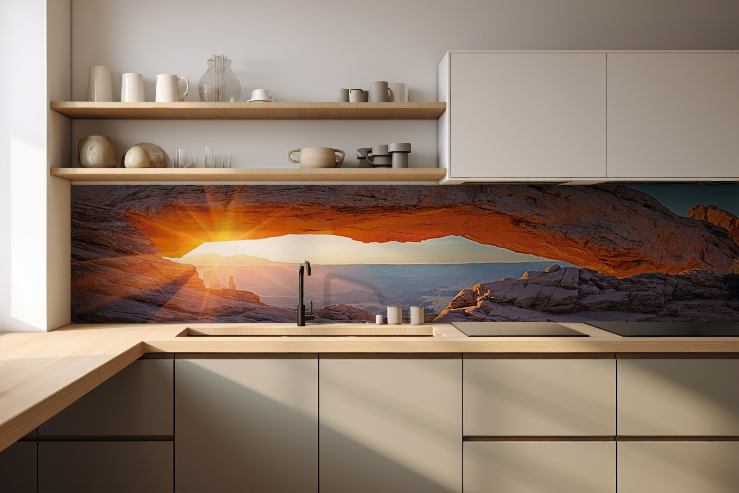 Küchenrückwand Felsdurchblick – selbstklebend in Glasoptik