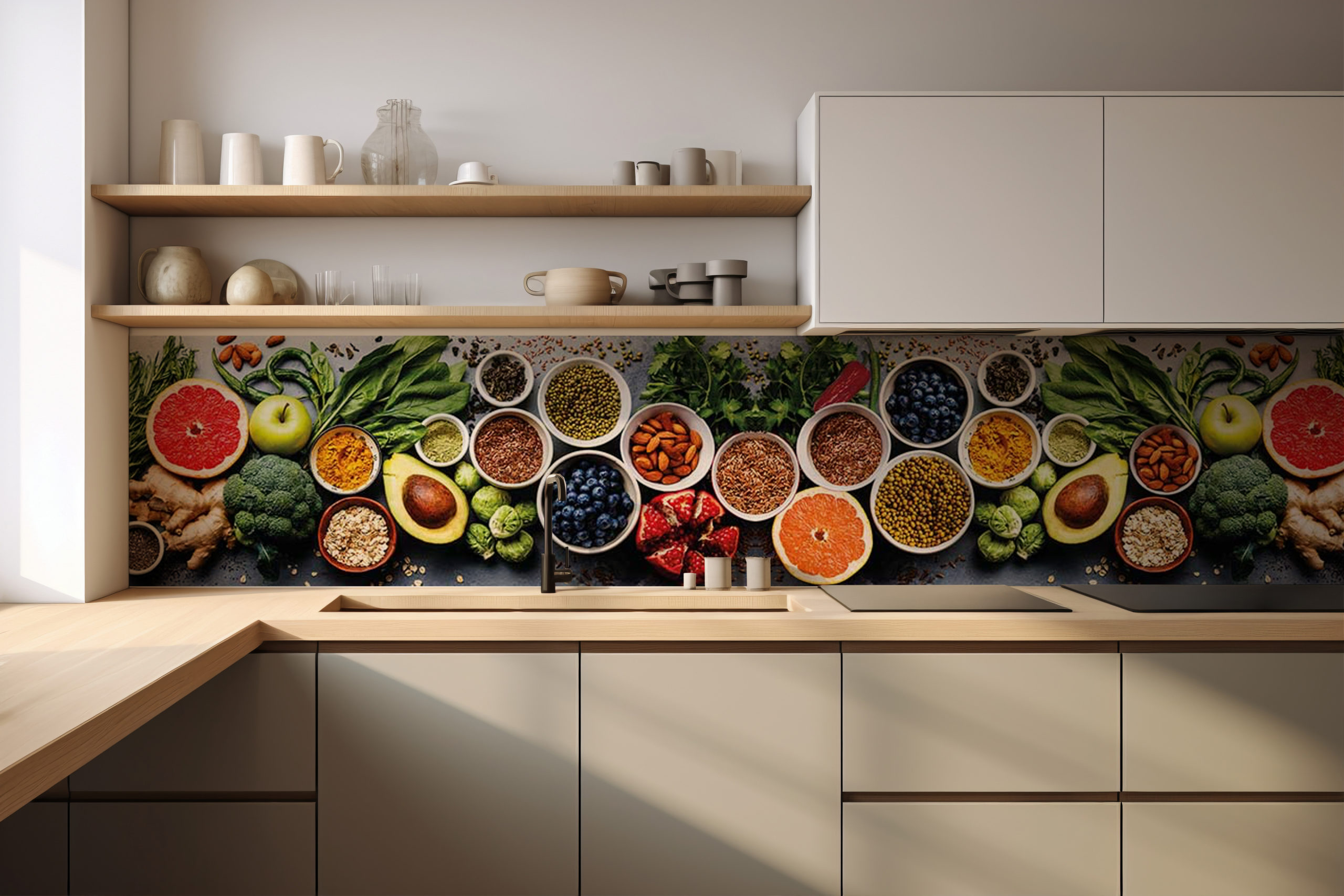 Küchenrückwand Gesundes Essen – frische Lebensmittel als Küchenmotiv