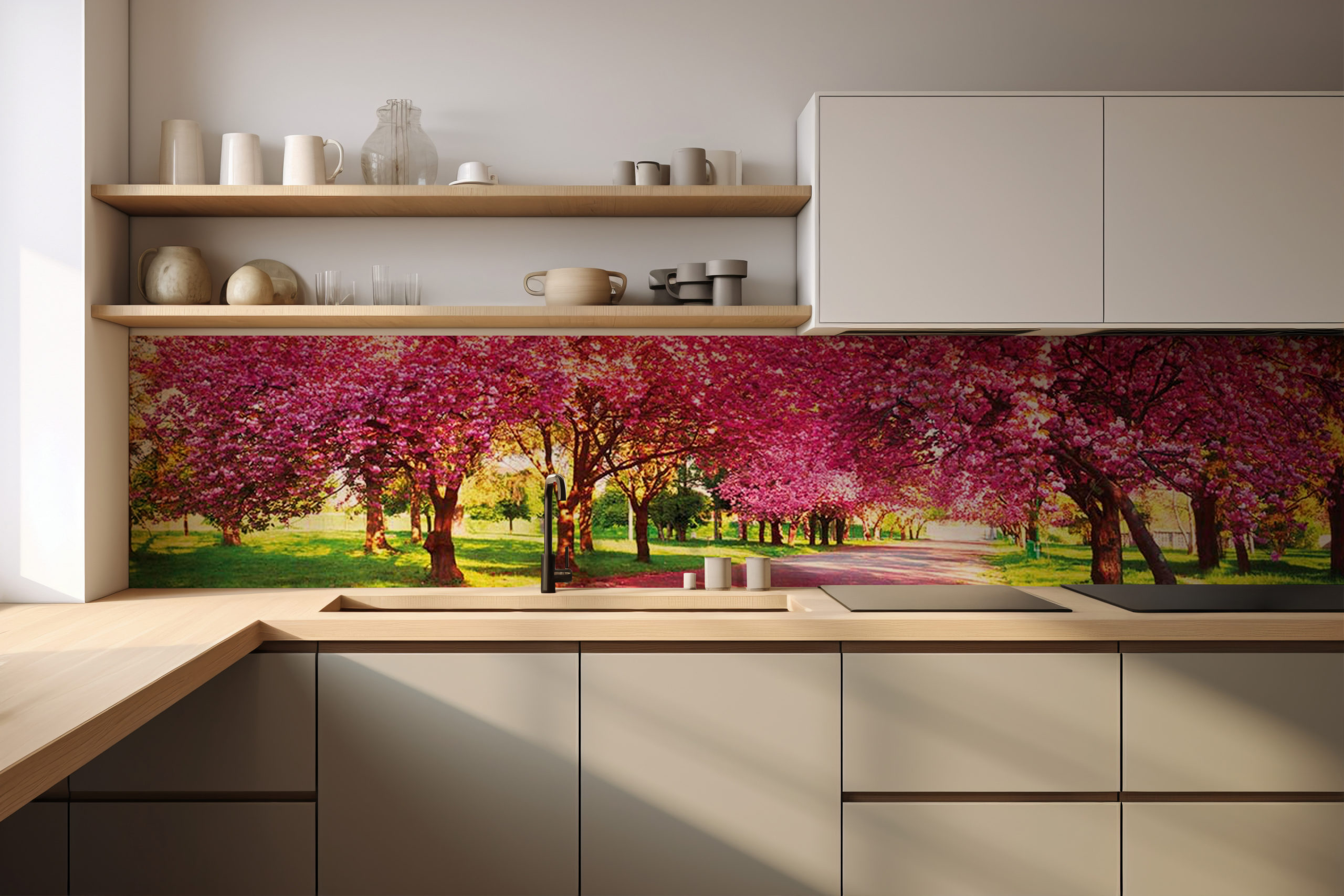 Küchenrückwand Kirschblüte – selbstklebend in Glasoptik