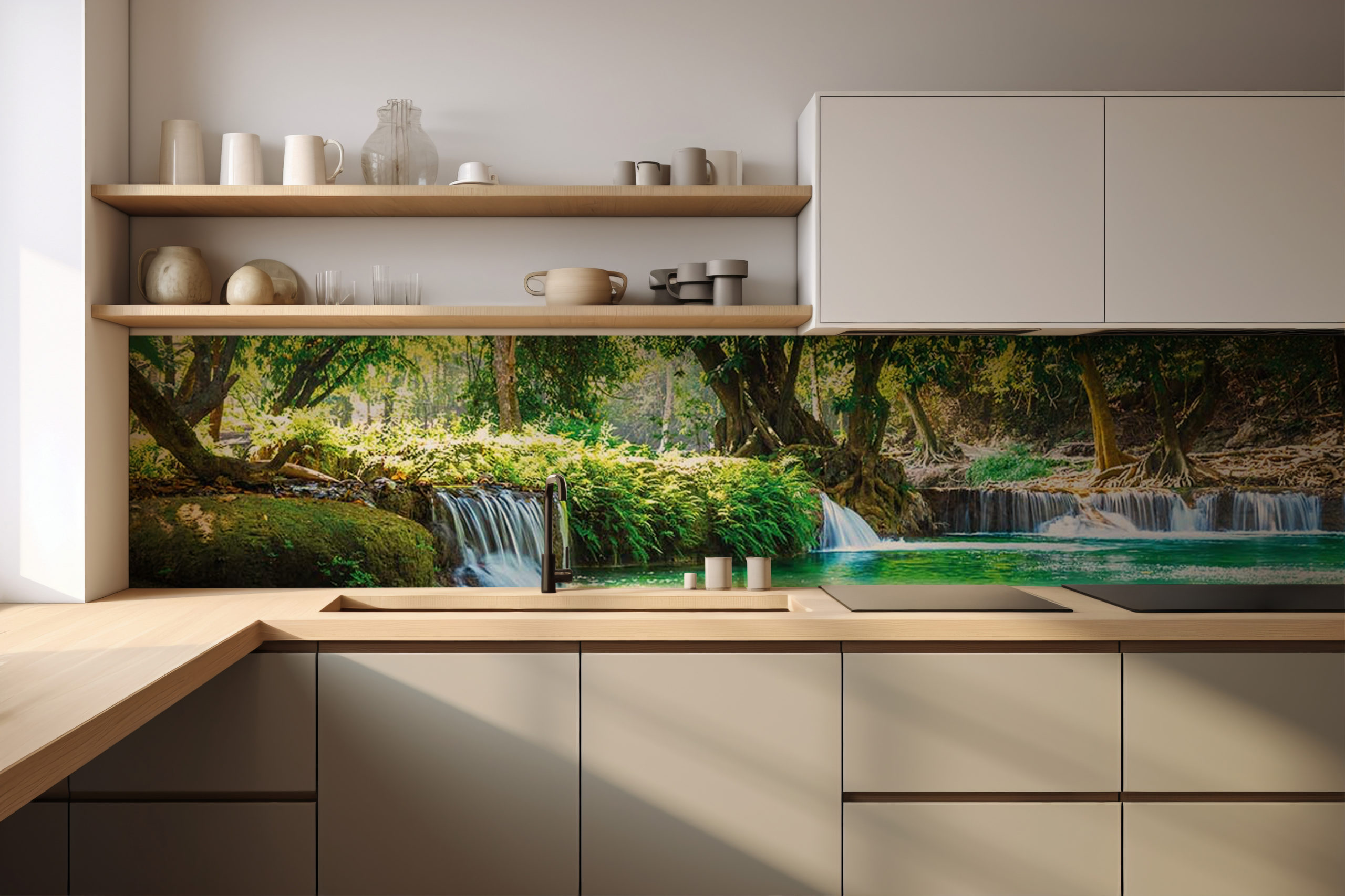 Küchenrückwand Wasserfälle – selbstklebend in Glasoptik