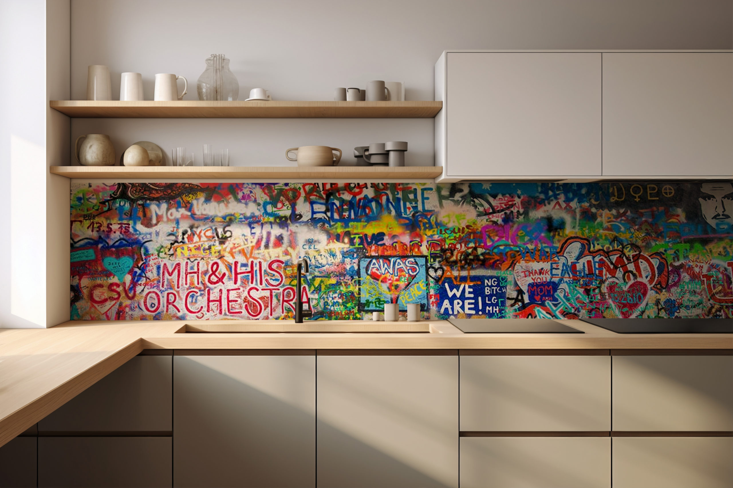 Küchenrückwand Graffiti No.2 – selbstklebend in Glasoptik