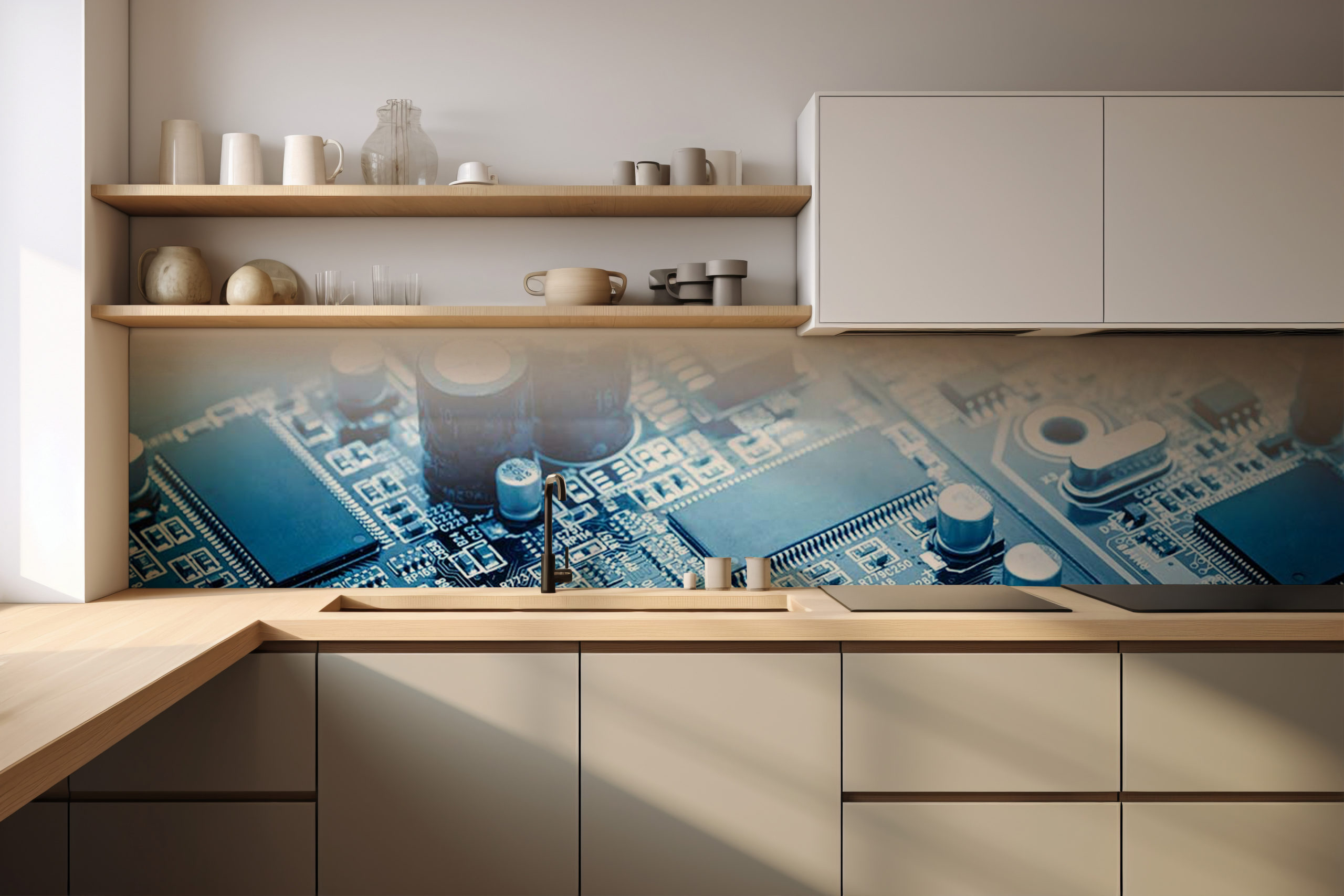 Küchenrückwand Blaue Platine – selbstklebend in Glasoptik