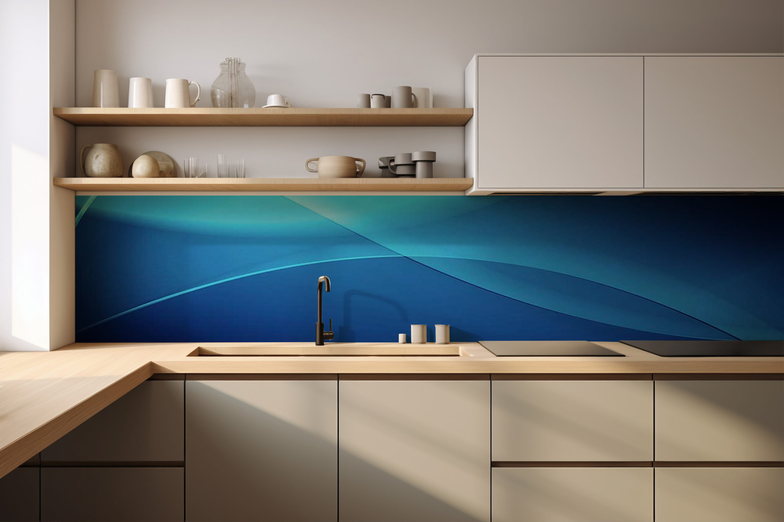 Küchenrückwand Blauer Bogen – selbstklebend in Glasoptik