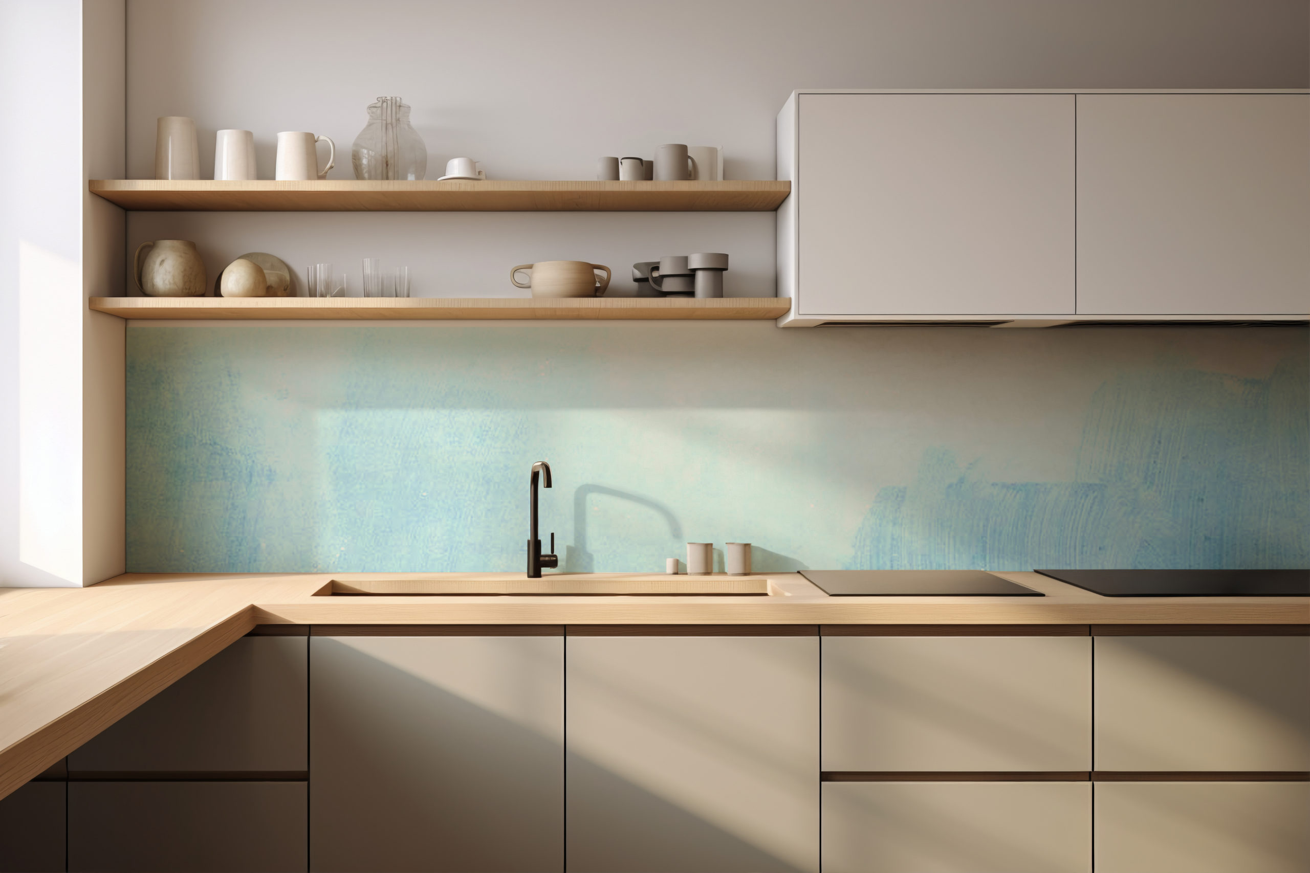 Küchenrückwand Blue Back – selbstklebend in Glasoptik