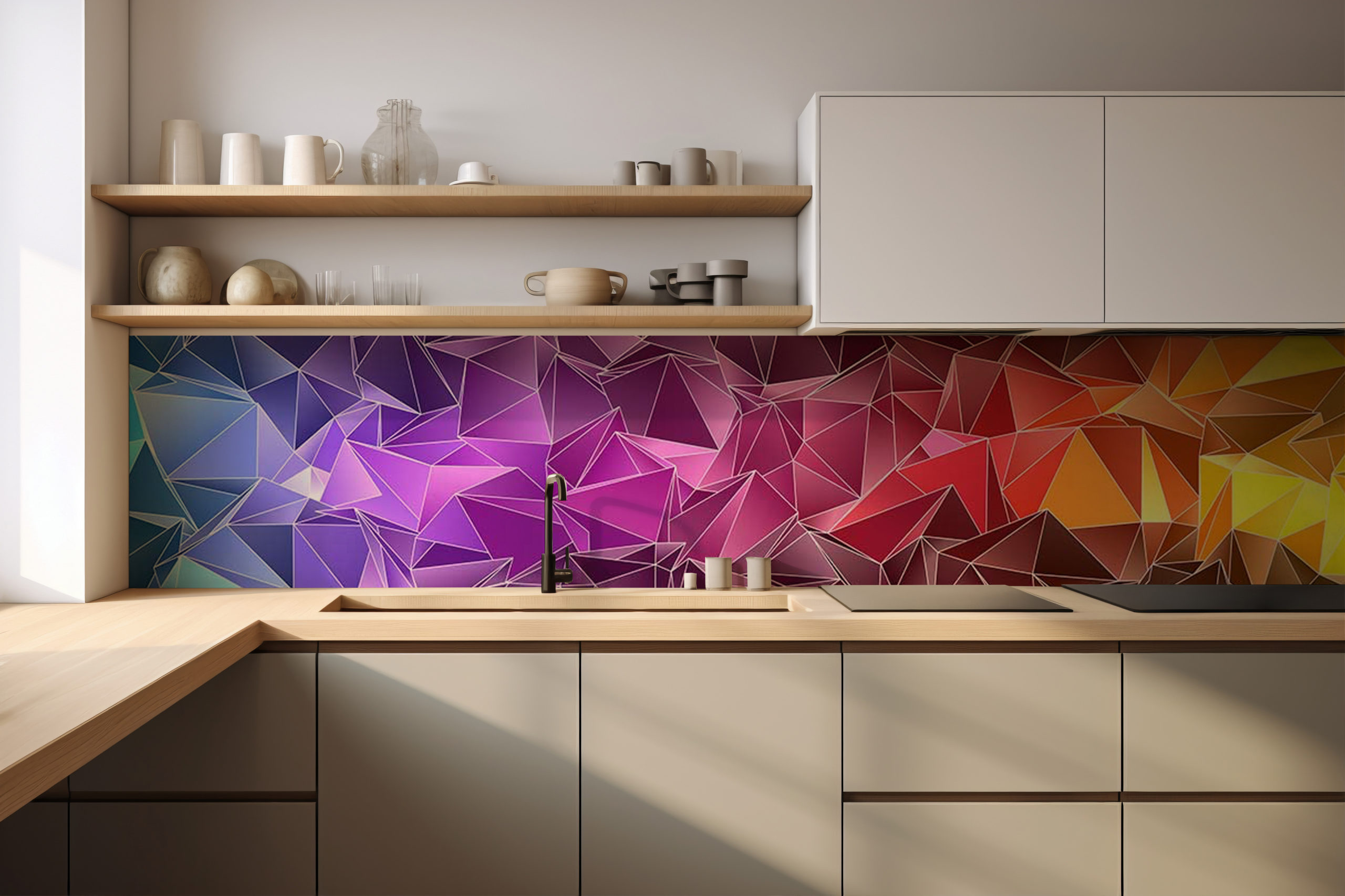 Küchenrückwand Bunte Dreiecke – selbstklebend in Glasoptik