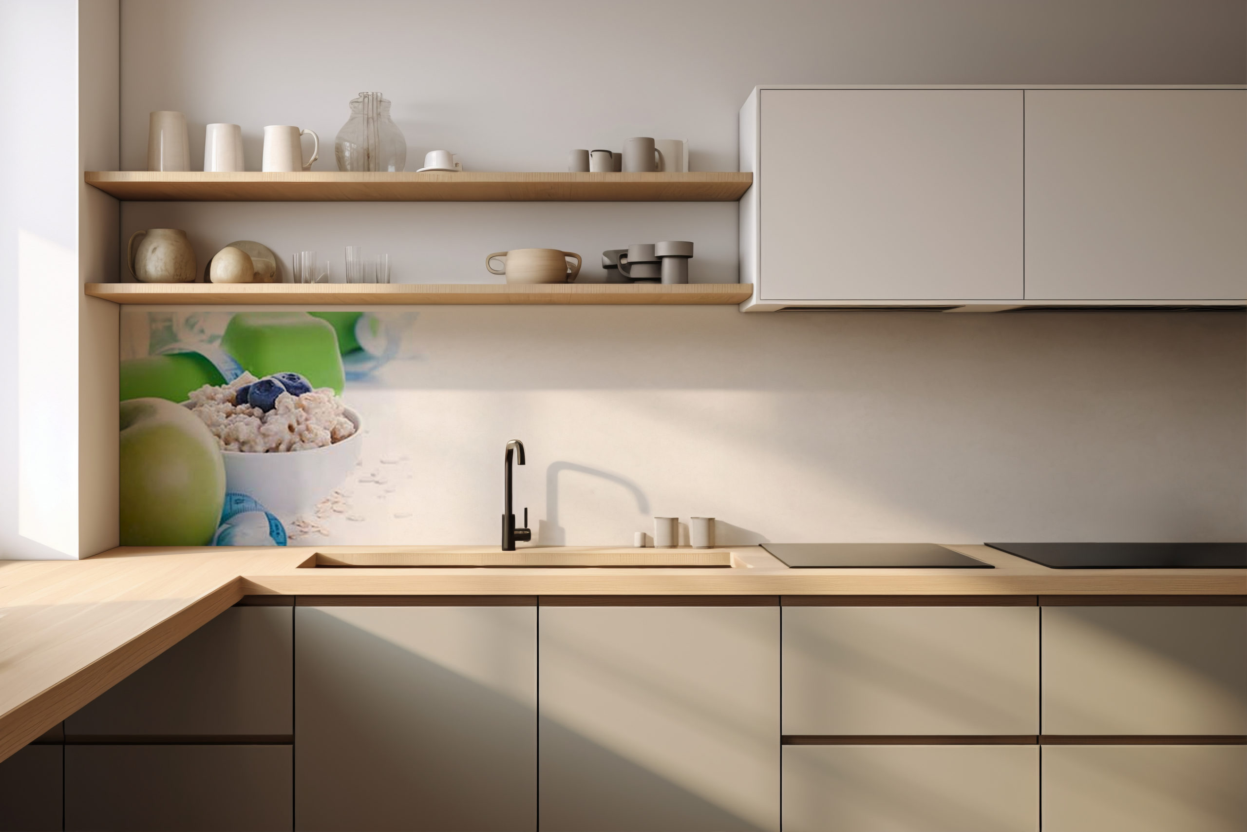 Küchenrückwand Gesundes Frühstück grün – selbstklebend in Glasoptik