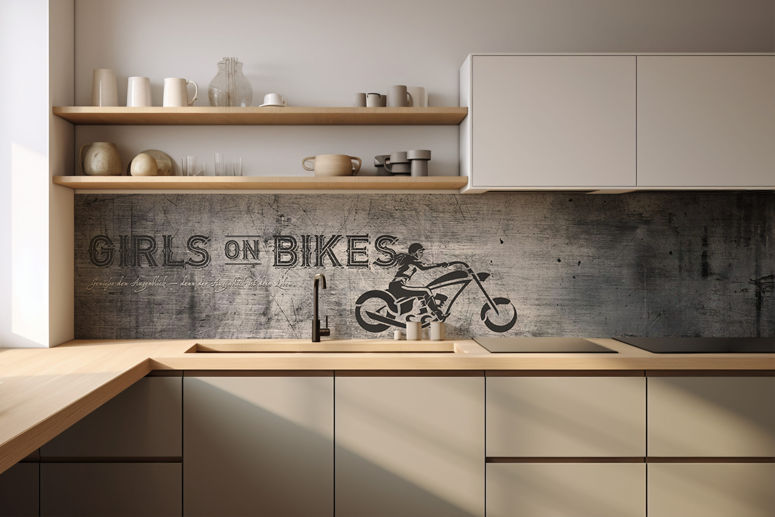Küchenrückwand Girls On Bikes – selbstklebend in Glasoptik
