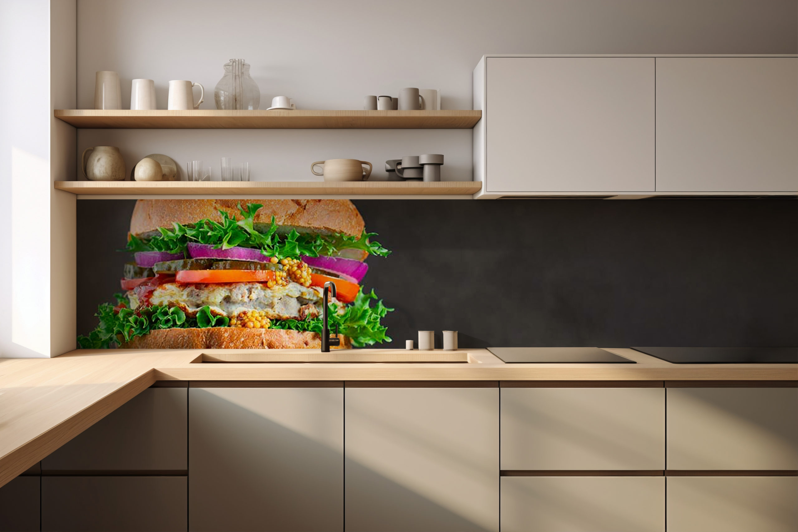 Küchenrückwand Hamburgertafel – selbstklebend in Glasoptik