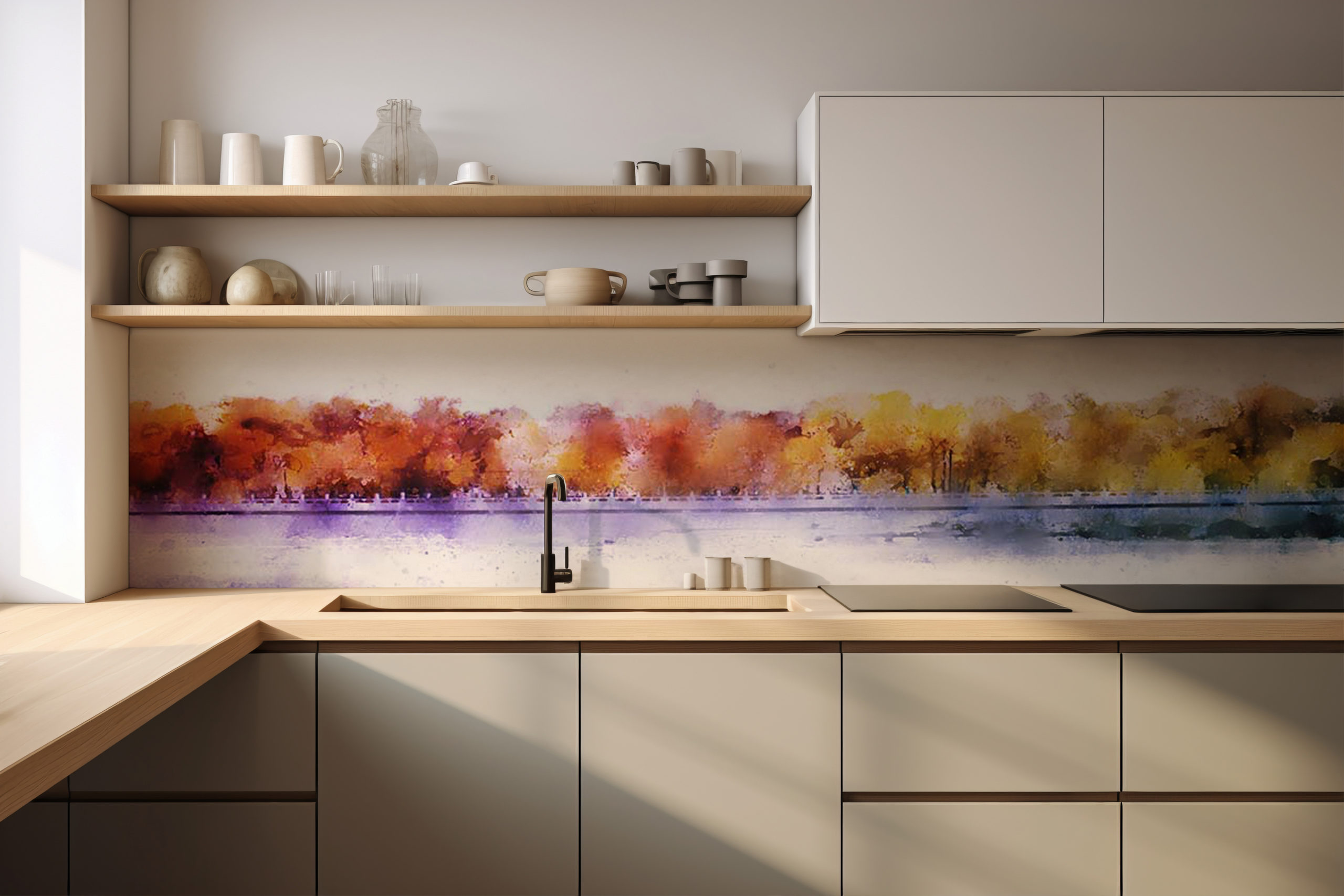 Küchenrückwand Herbstbäume – selbstklebend in Glasoptik