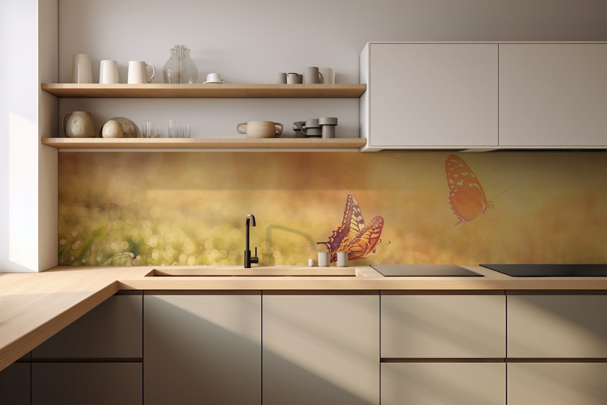 Küchenrückwand Schmetterlinge – selbstklebend in Glasoptik