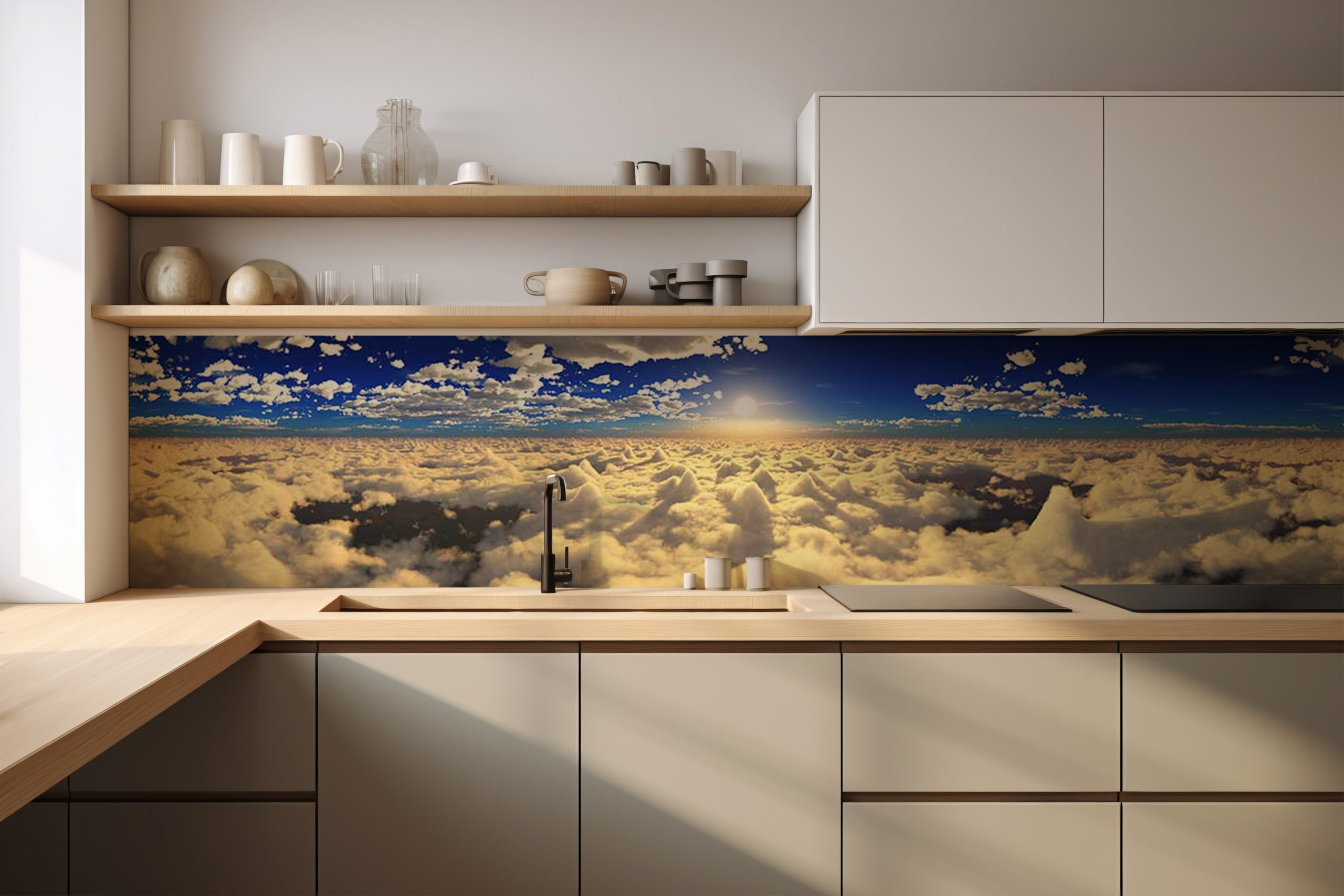 Küchenrückwand Über den Wolken“ – selbstklebend in Glasoptik