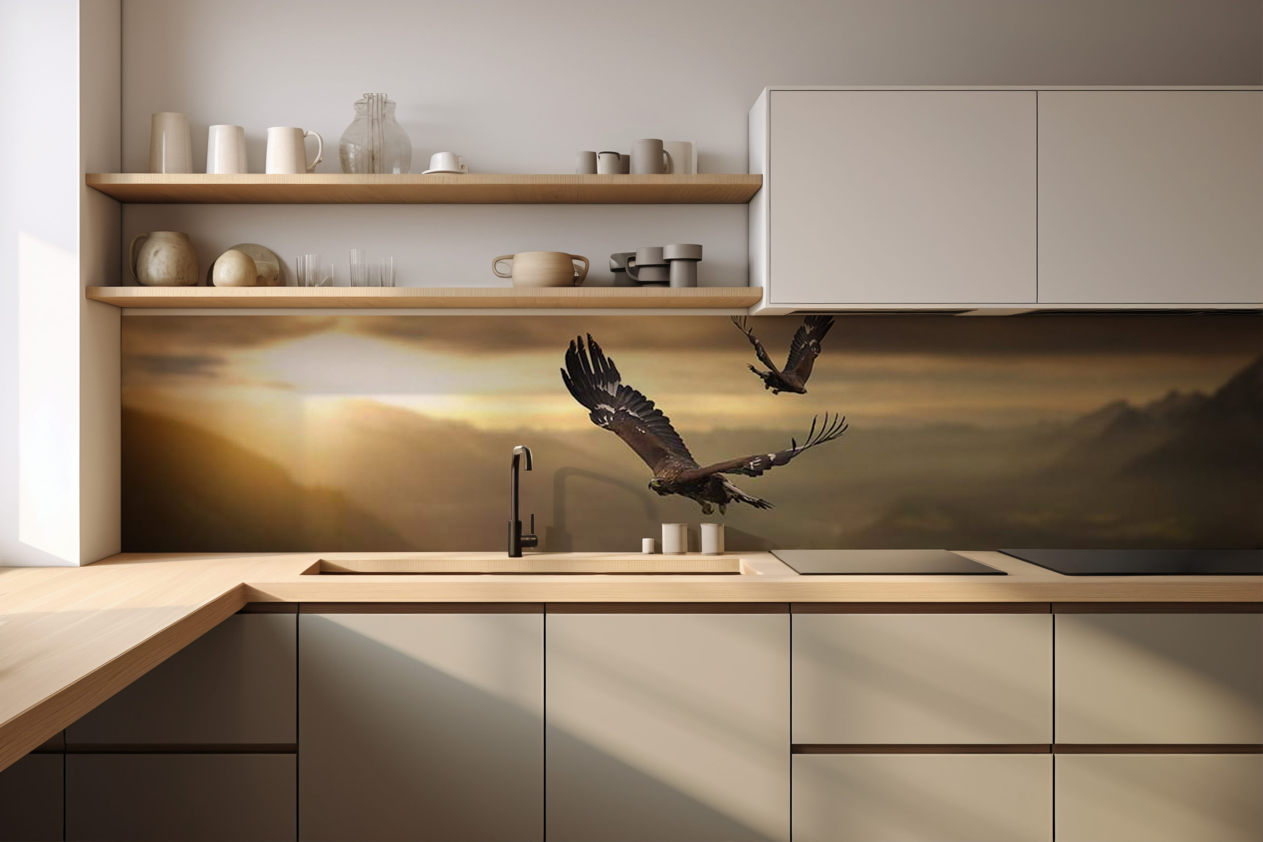Küchenrückwand Adler im Flug – selbstklebend in Glasoptik