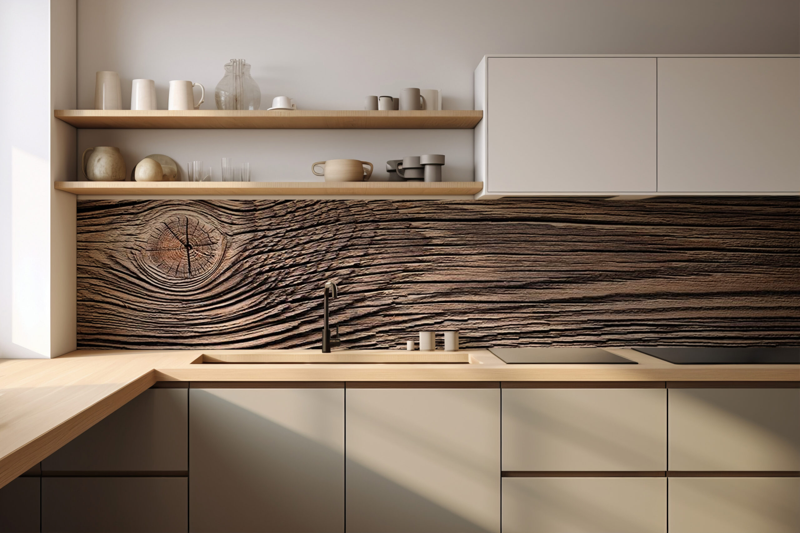 Selbstklebende Küchenrückwand in Holzoptik