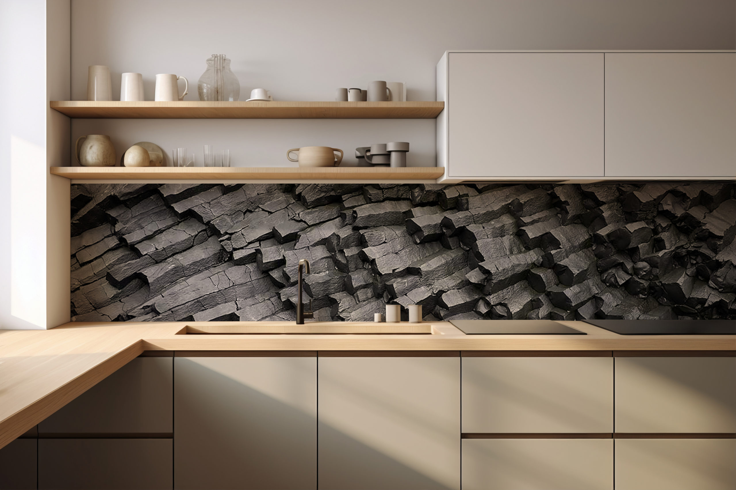 Küchenrückwand Basalt – selbstklebend in Glasoptik