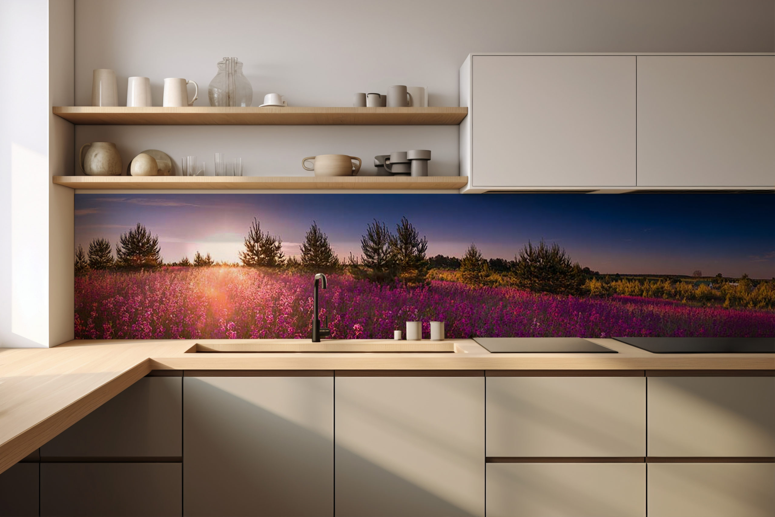 Küchenrückwand Bunte Heide – selbstklebend in Glasoptik