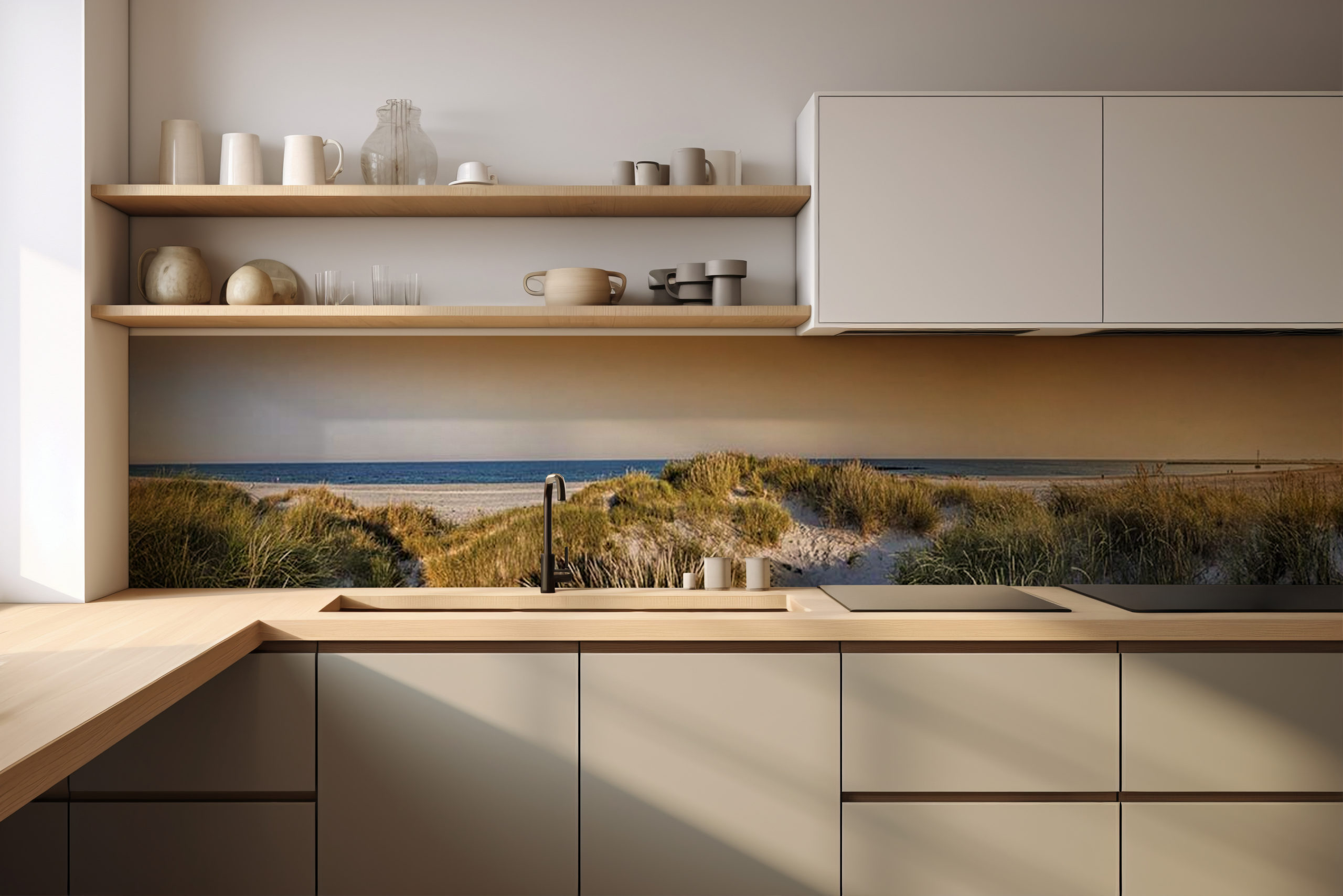 Küchenrückwand Dünen in orange – selbstklebend in Glasoptik