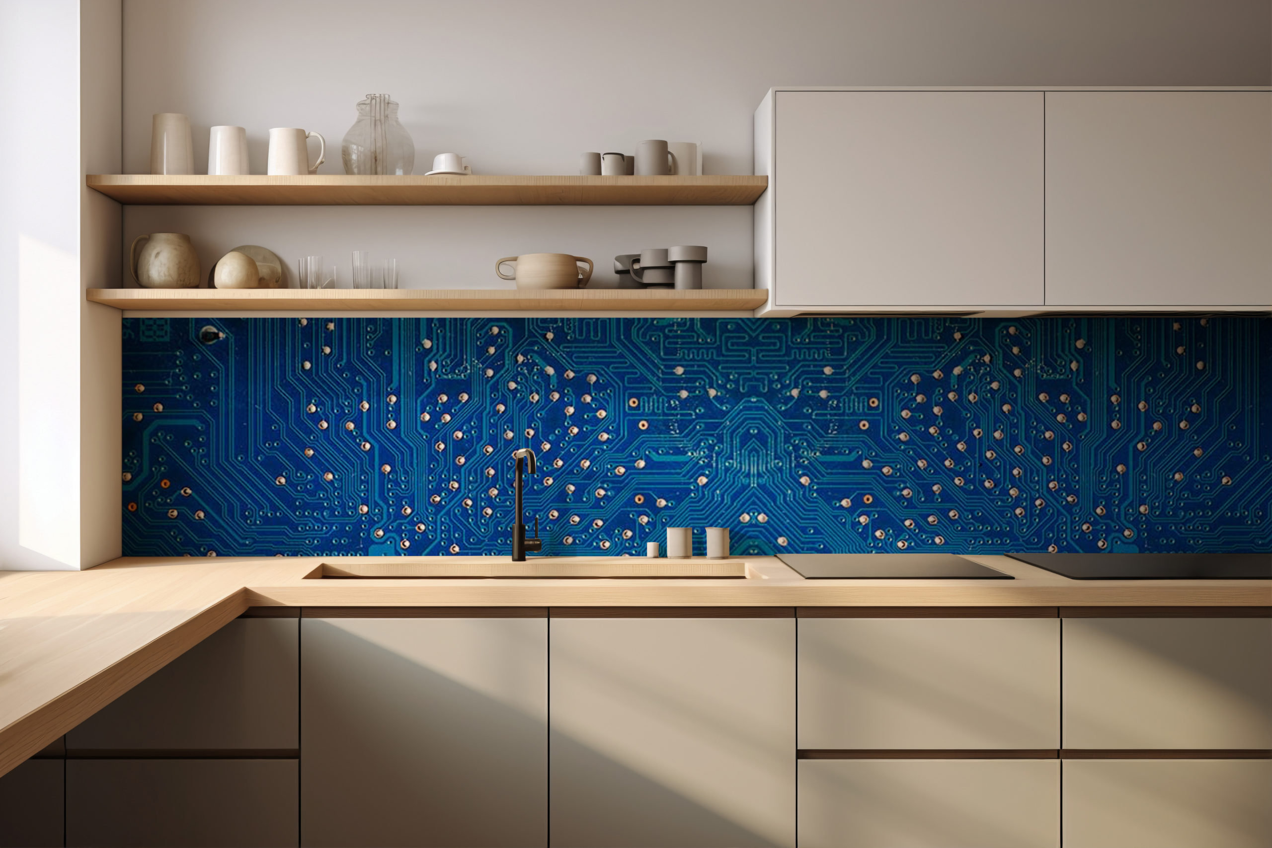 Küchenrückwand Dunkelblaue Platine – selbstklebend in Glasoptik