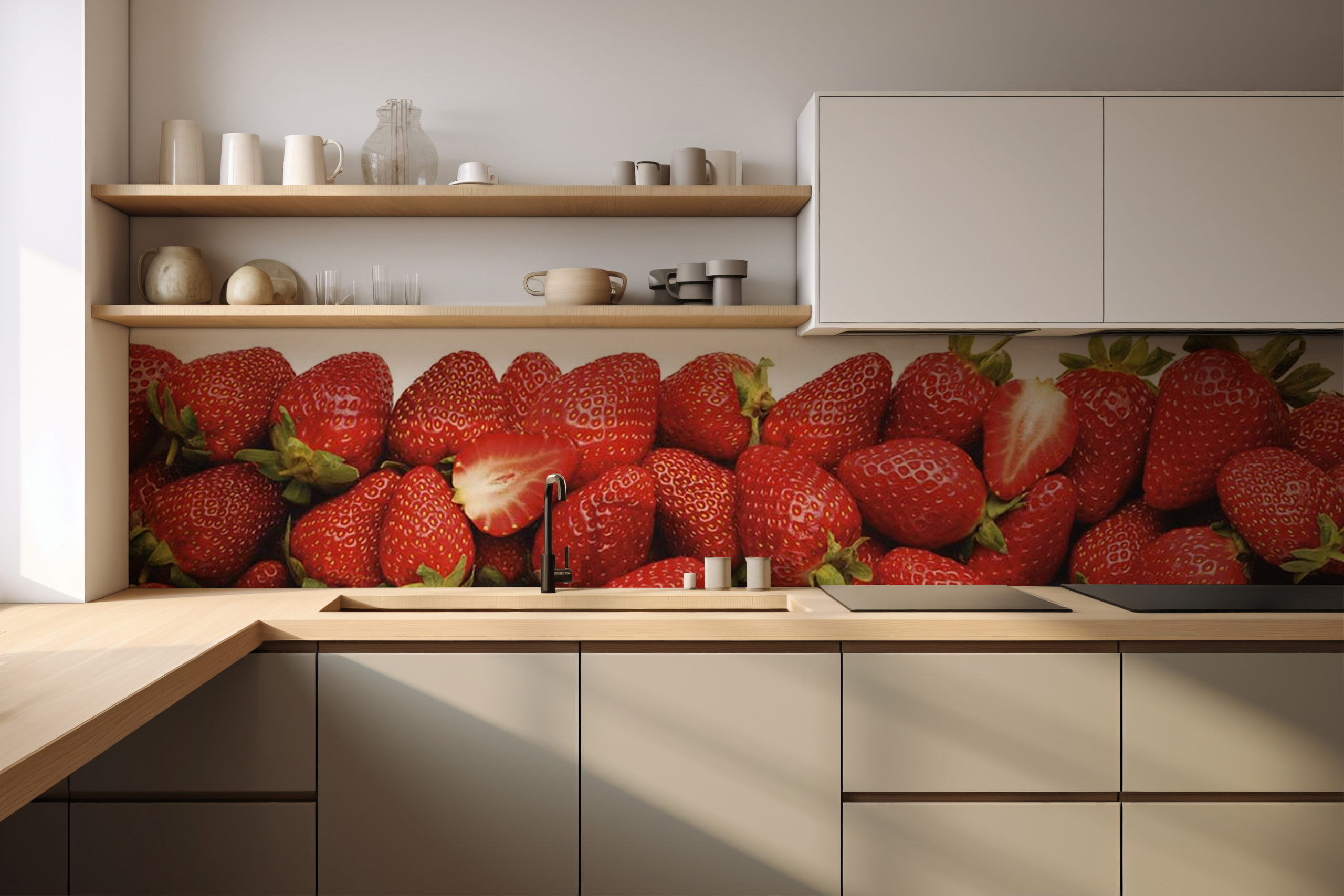 Küchenrückwand Erdbeeren – selbstklebend in Glasoptik