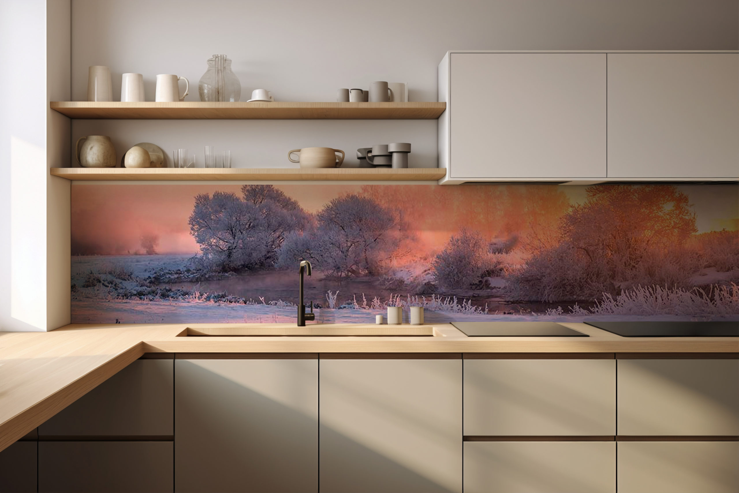 Küchenrückwand Frost am Fluss – selbstklebend in Glasoptik