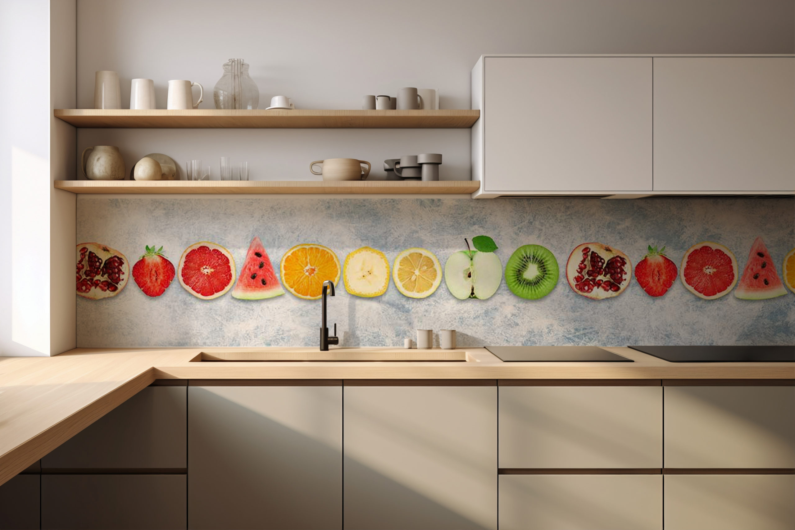 Küchenrückwand Früchte auf Eis – selbstklebend in Glasoptik