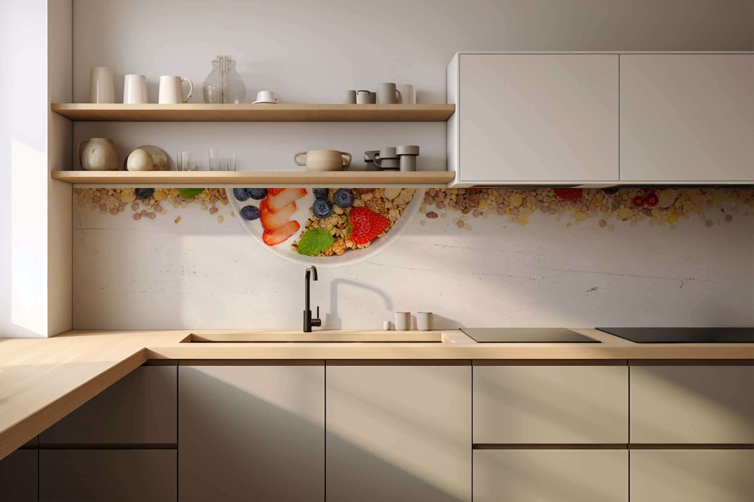 Küchenrückwand Früchtemüsli 1 – selbstklebend in Glasoptik