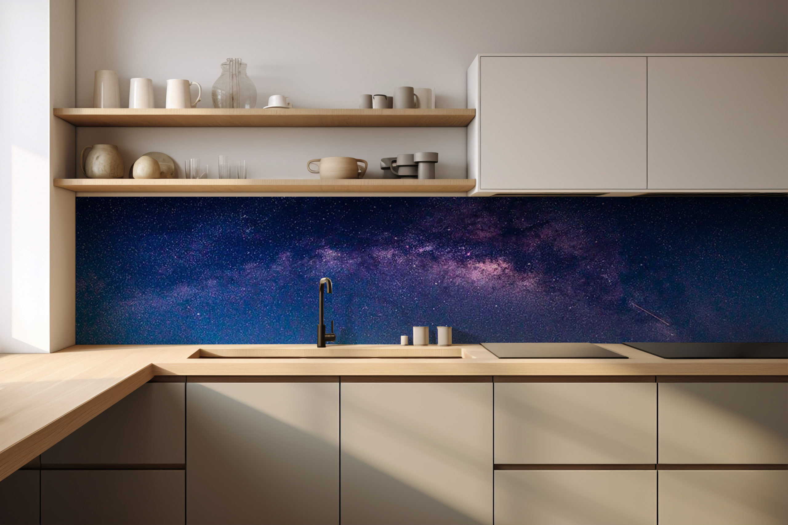 Küchenrückwand Galaxie – selbstklebend in Glasoptik