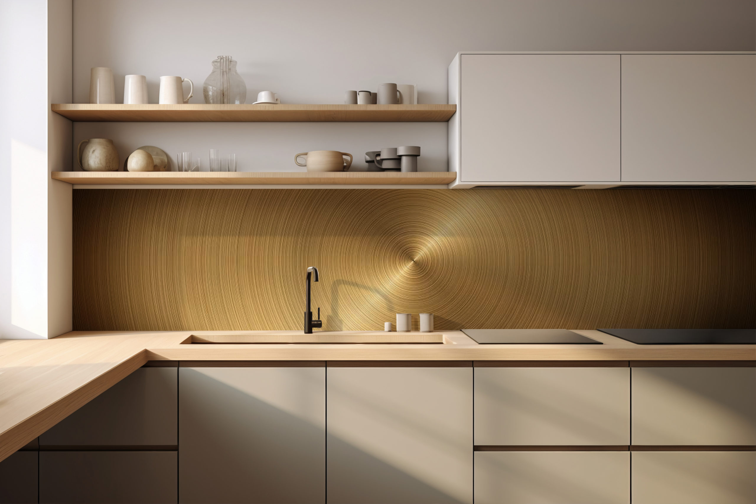 Küchenrückwand Goldkreise – selbstklebend in Glasoptik