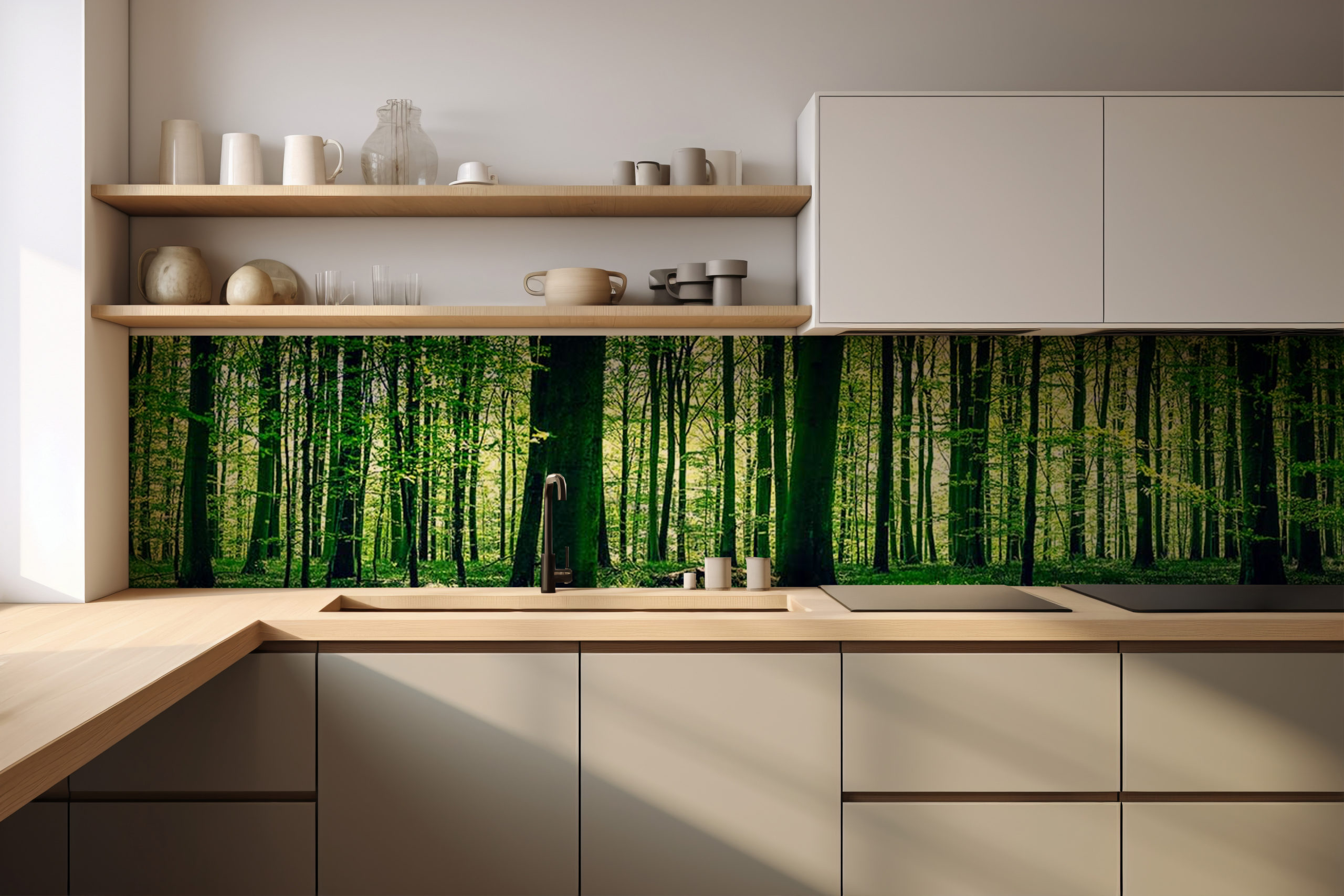 Küchenrückwand Grüner Wald – selbstklebend in Glasoptik