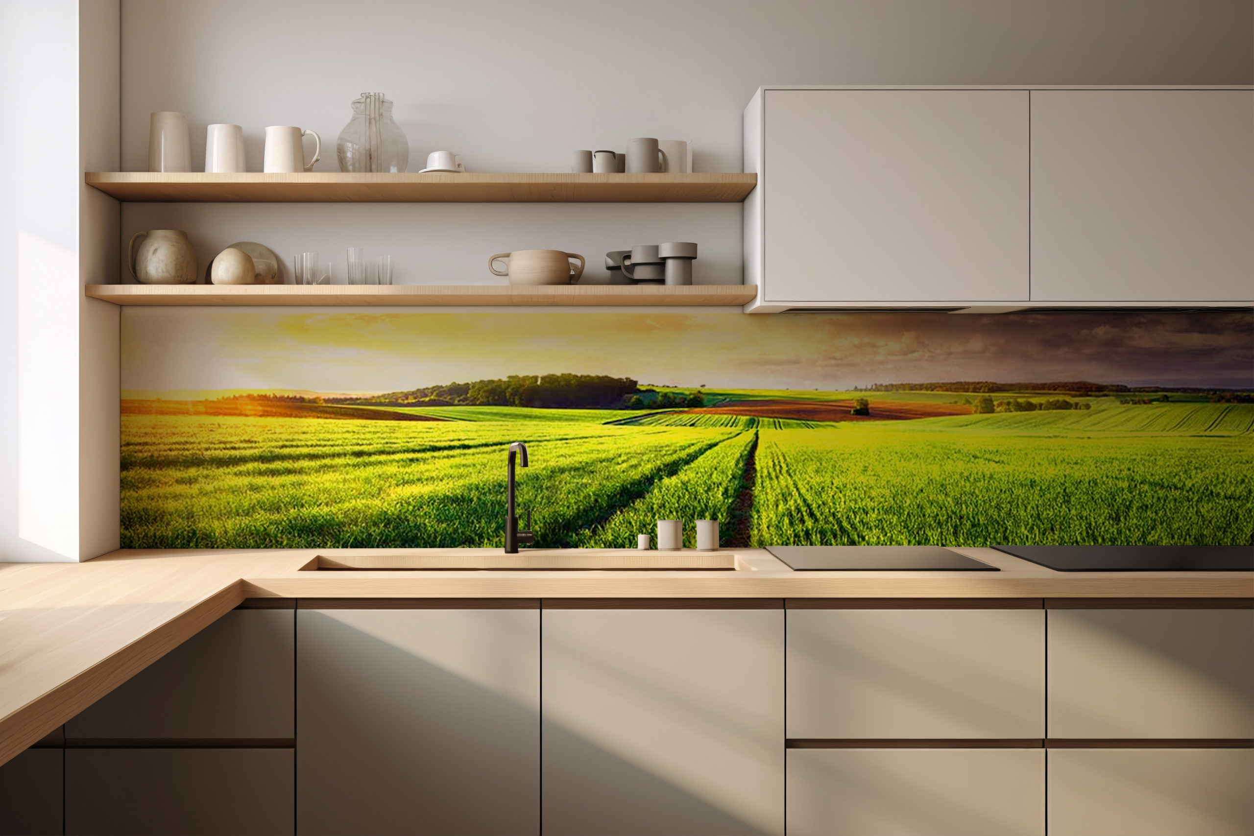 Küchenrückwand Grünes Getreide – selbstklebend in Glasoptik