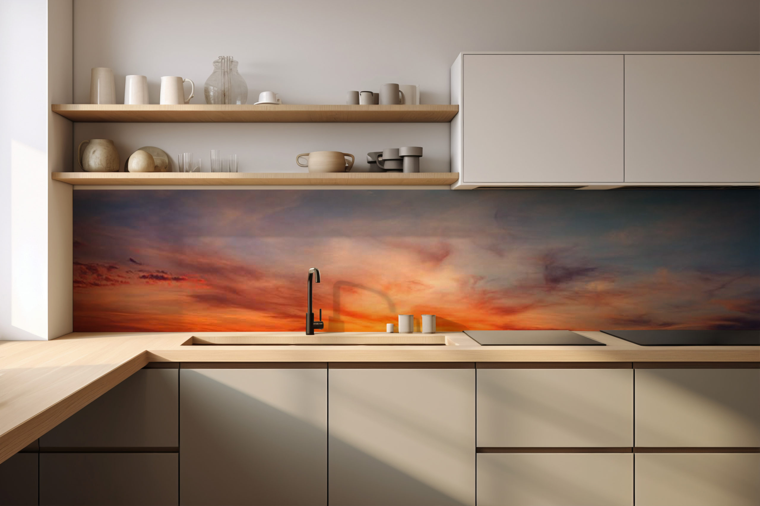 Küchenrückwand Himmel rot und blau – selbstklebend in Glasoptik