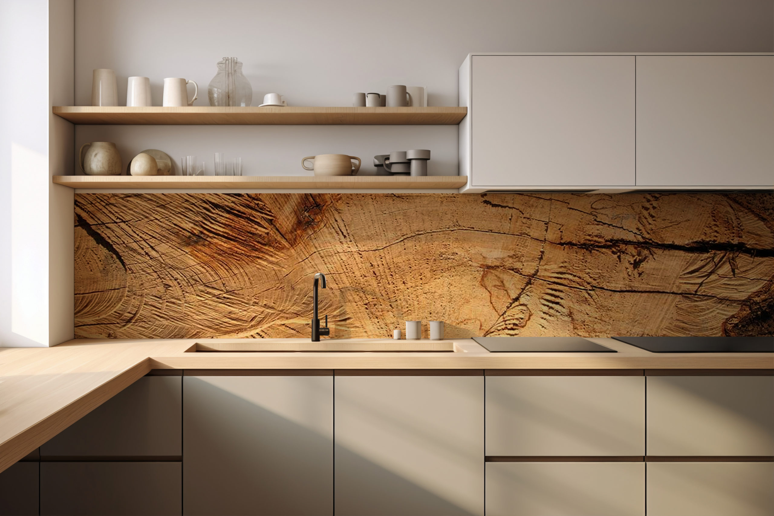 Küchenrückwand Holzscheibe 1 – selbstklebend in Glasoptik