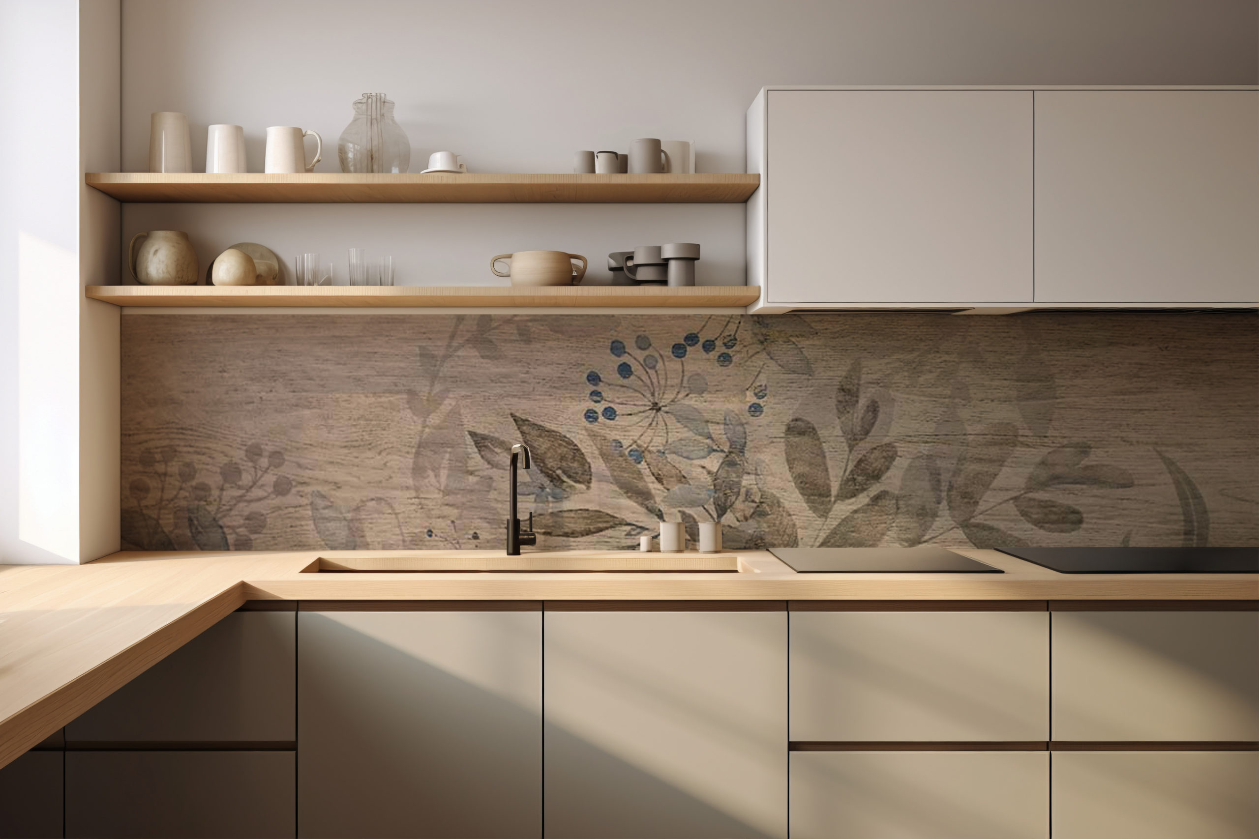 Küchenrückwand Holztattoo mit Beeren – selbstklebend in Glasoptik