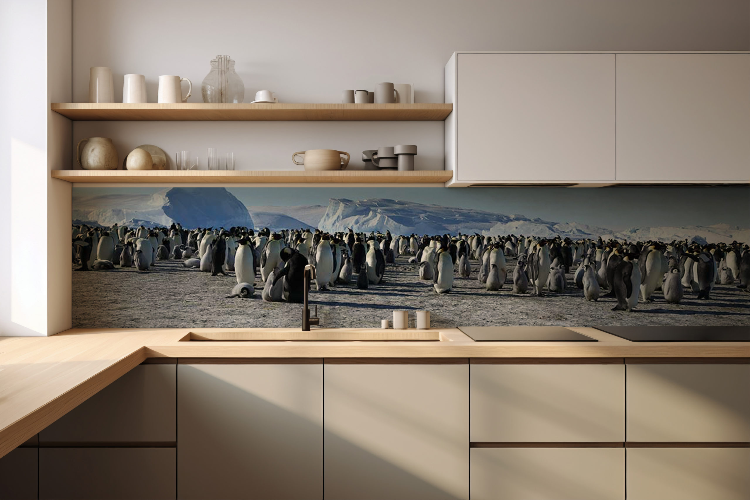 Küchenrückwand Kaiserpinguine – selbstklebend in Glasoptik