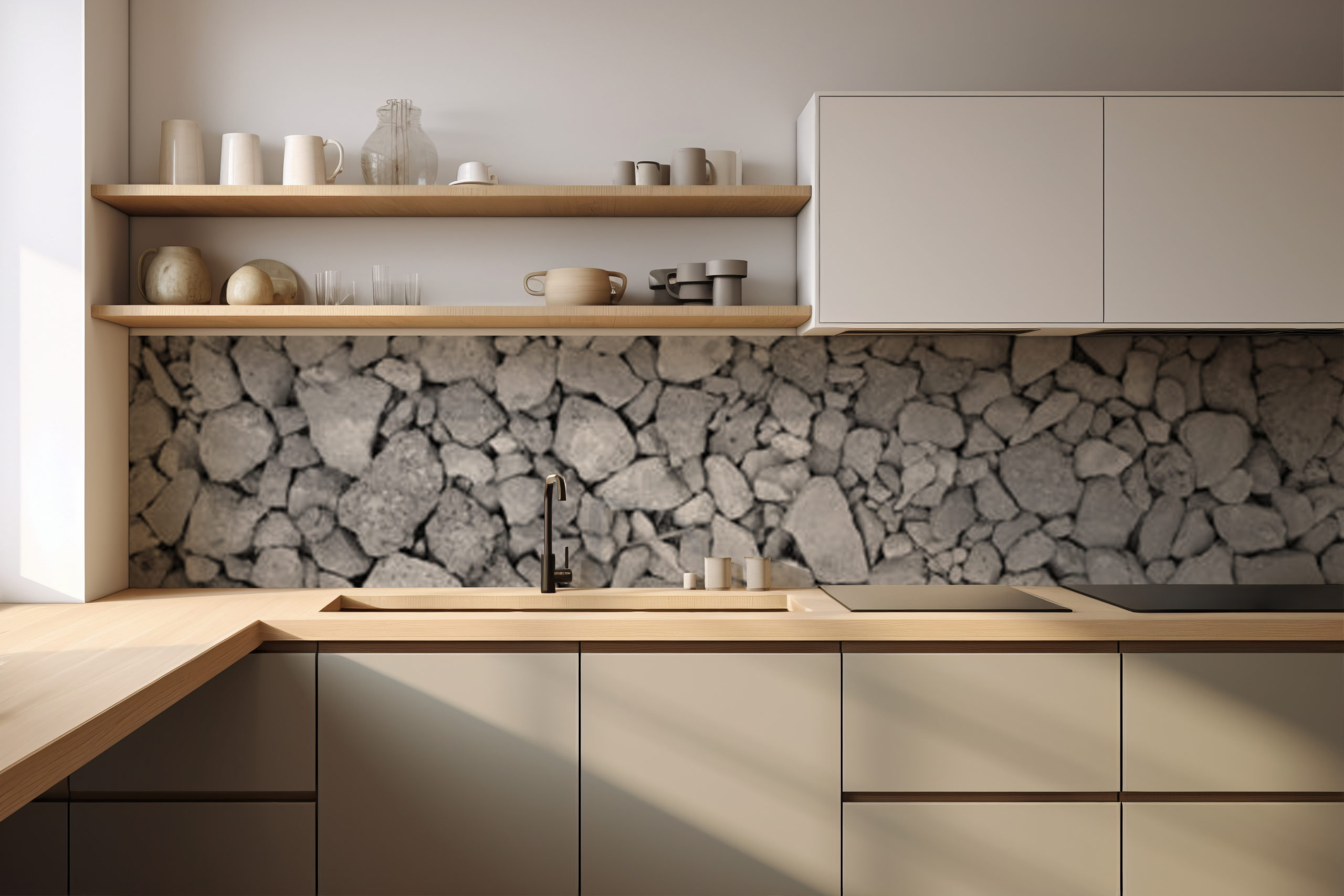 Küchenrückwand Kiesel grau – selbstklebend in Glasoptik