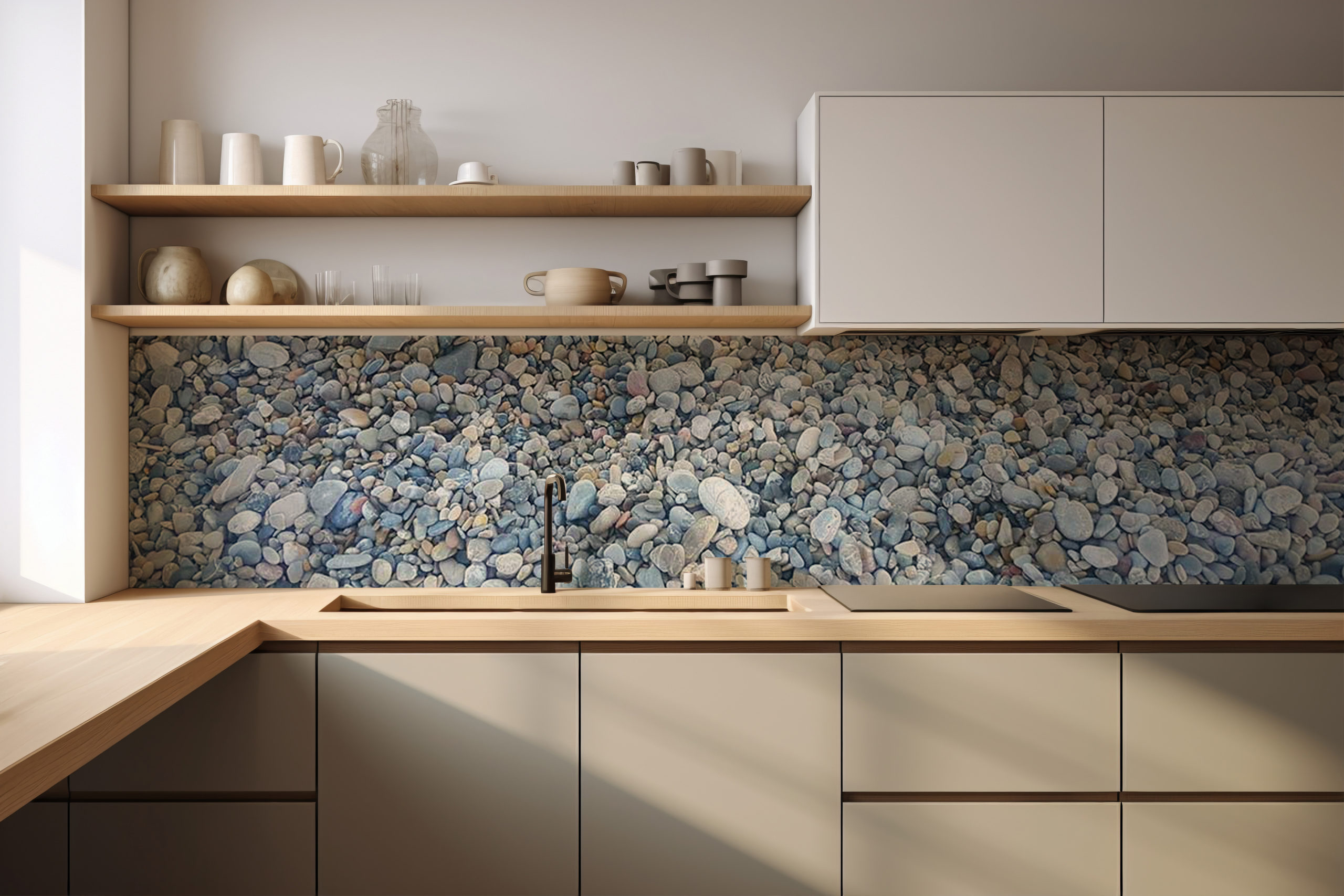 Küchenrückwand Kiesel in graublau 2 – selbstklebend in Glasoptik