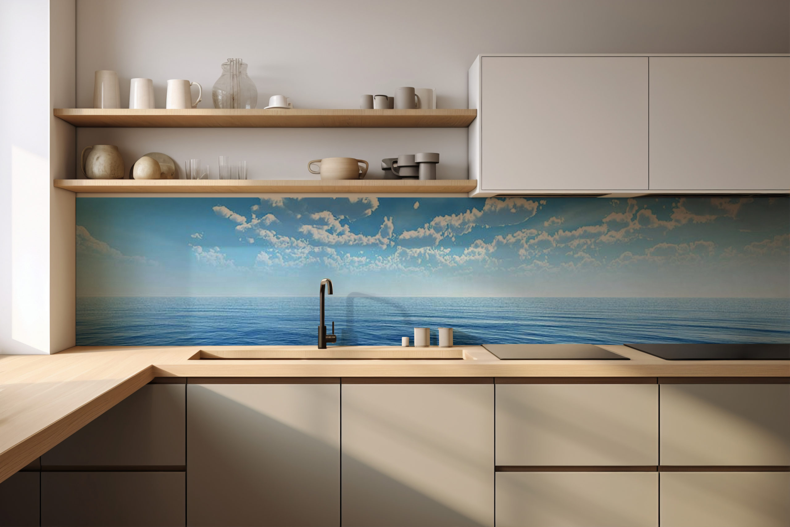 Küchenrückwand Meer und himmelblau – selbstklebend in Glasoptik