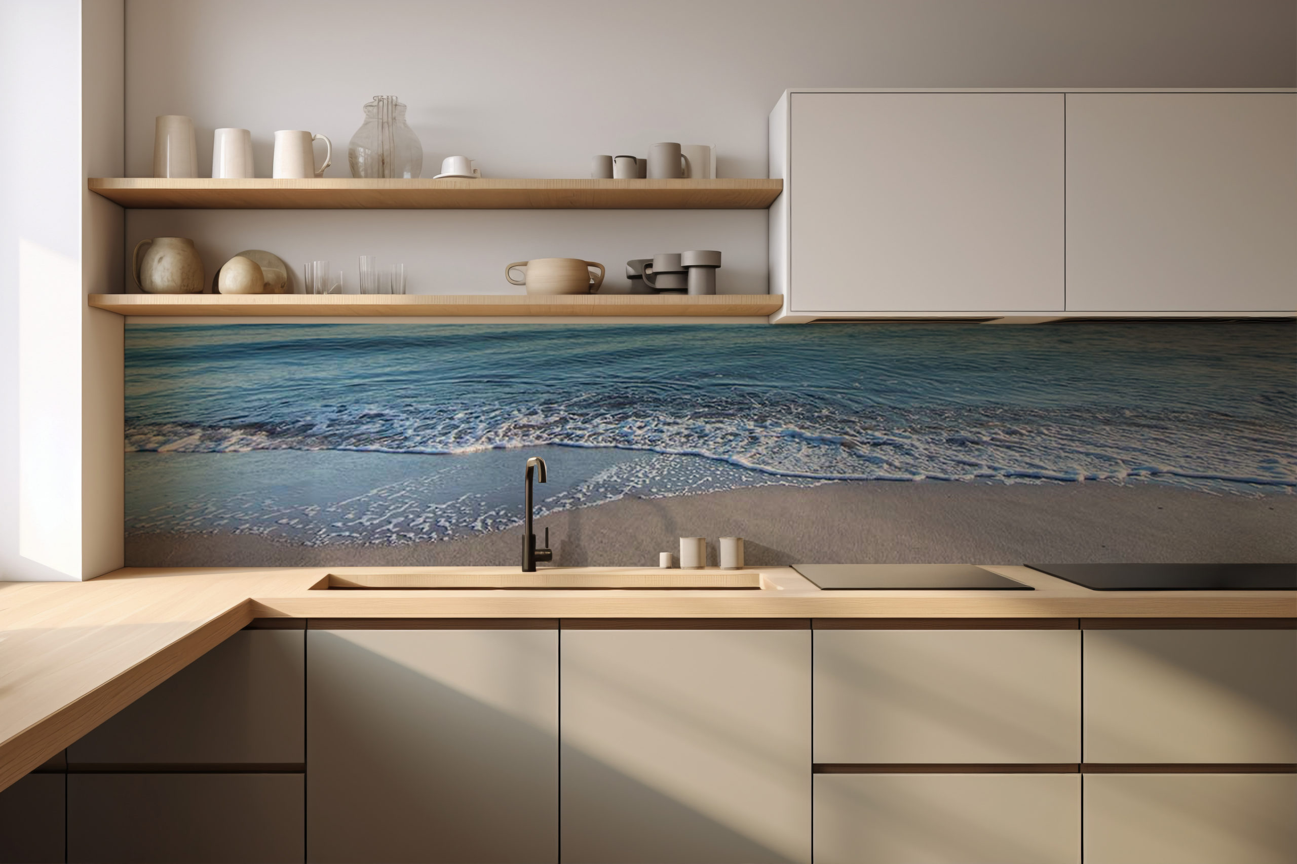 Küchenrückwand Meeresstrand2 – selbstklebend in Glasoptik