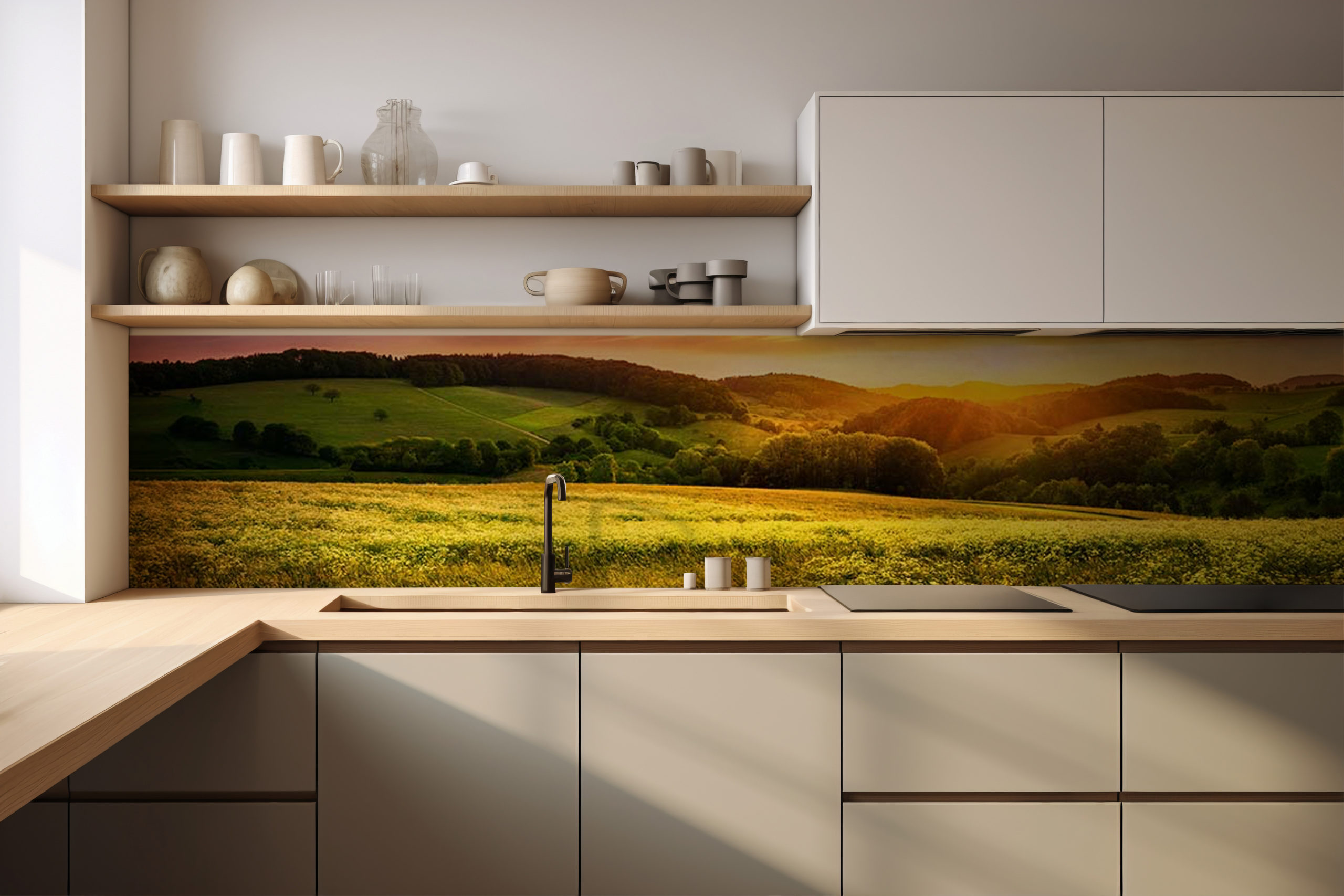 Küchenrückwand Mittelgebirge – selbstklebend in Glasoptik