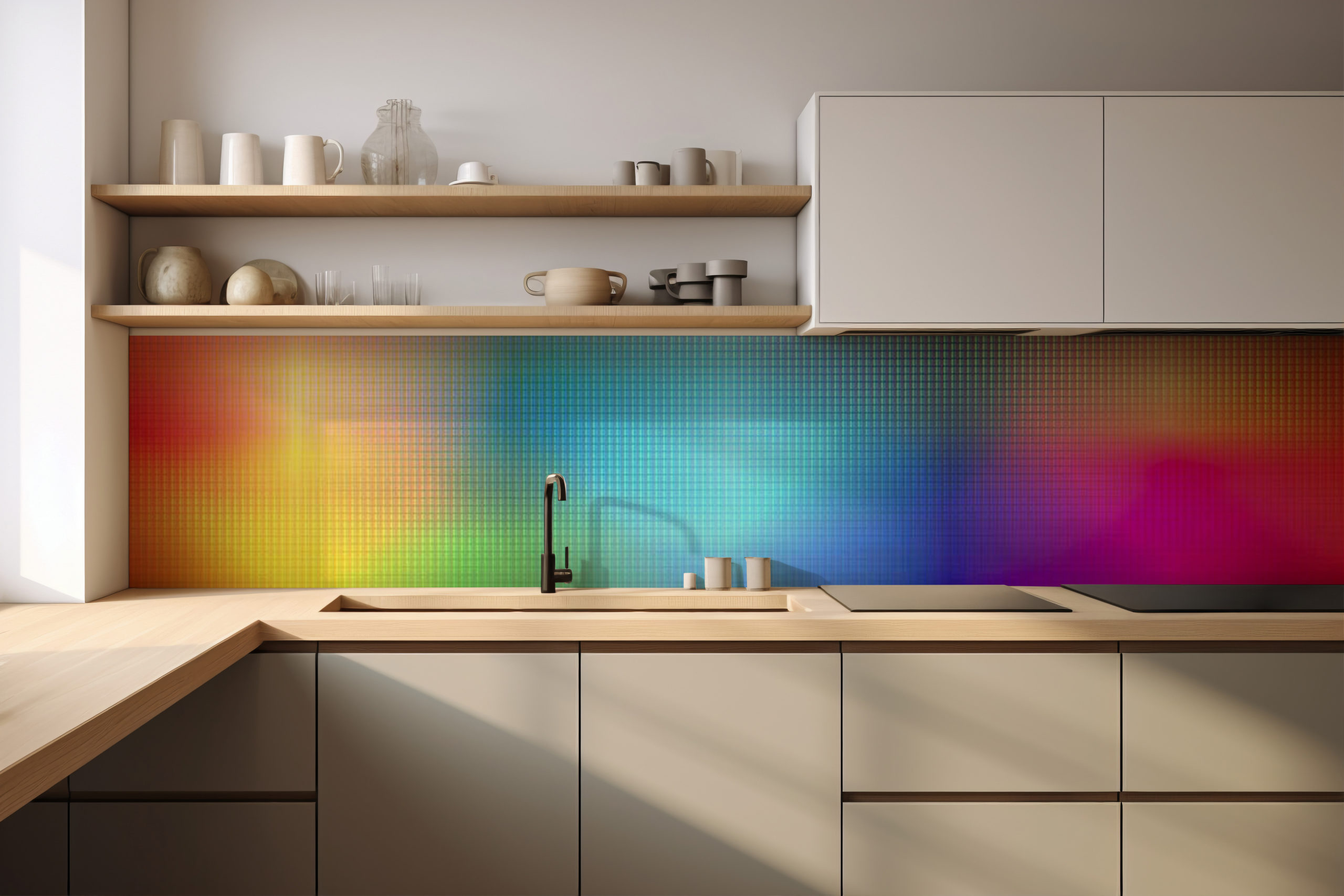 Küchenrückwand Regenbogenglas – selbstklebend in Glasoptik