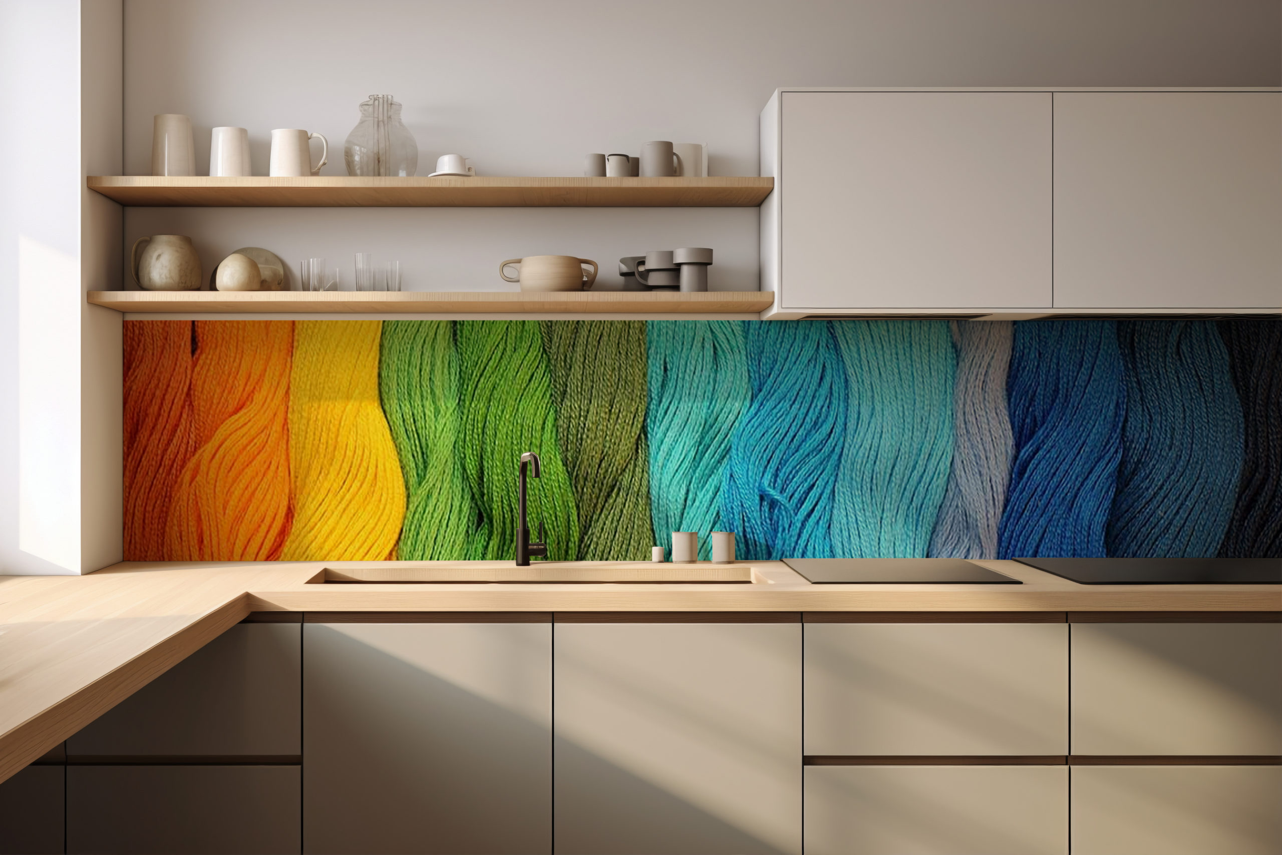 Küchenrückwand Regenbogenwolle – selbstklebend in Glasoptik