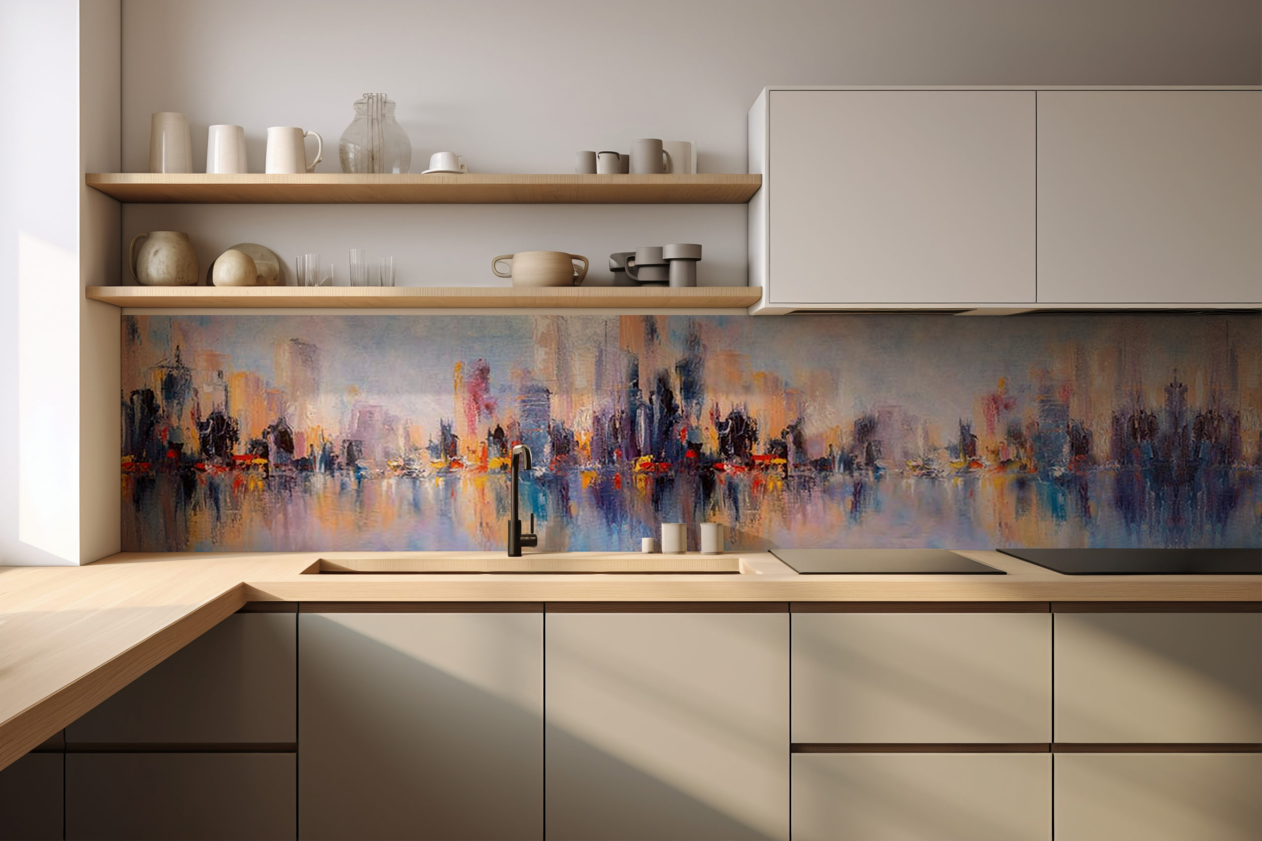 Küchenrückwand Spiegelstadt Öl – selbstklebend in Glasoptik