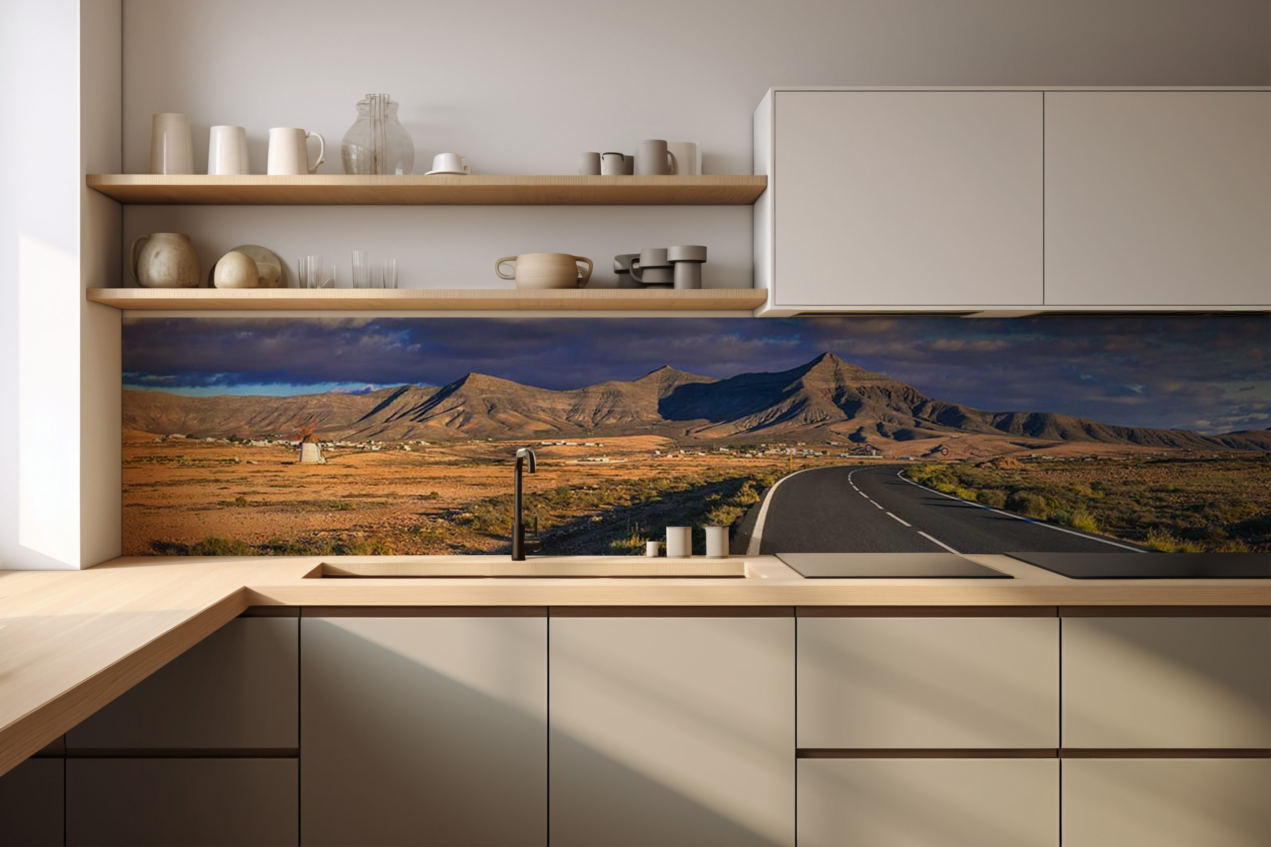 Küchenrückwand Straße auf Fuerteventura – selbstklebend in Glasoptik