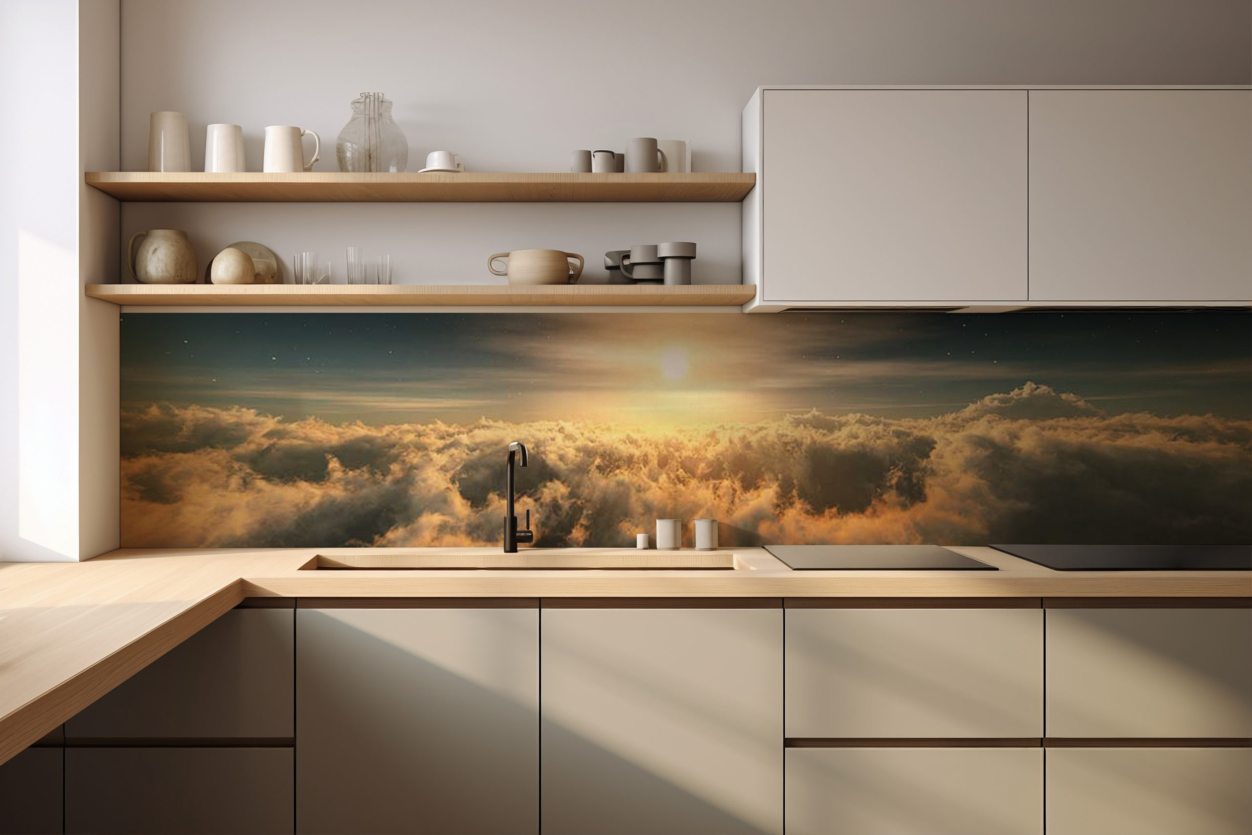 Küchenrückwand Über den Wolken 2 – selbstklebend in Glasoptik