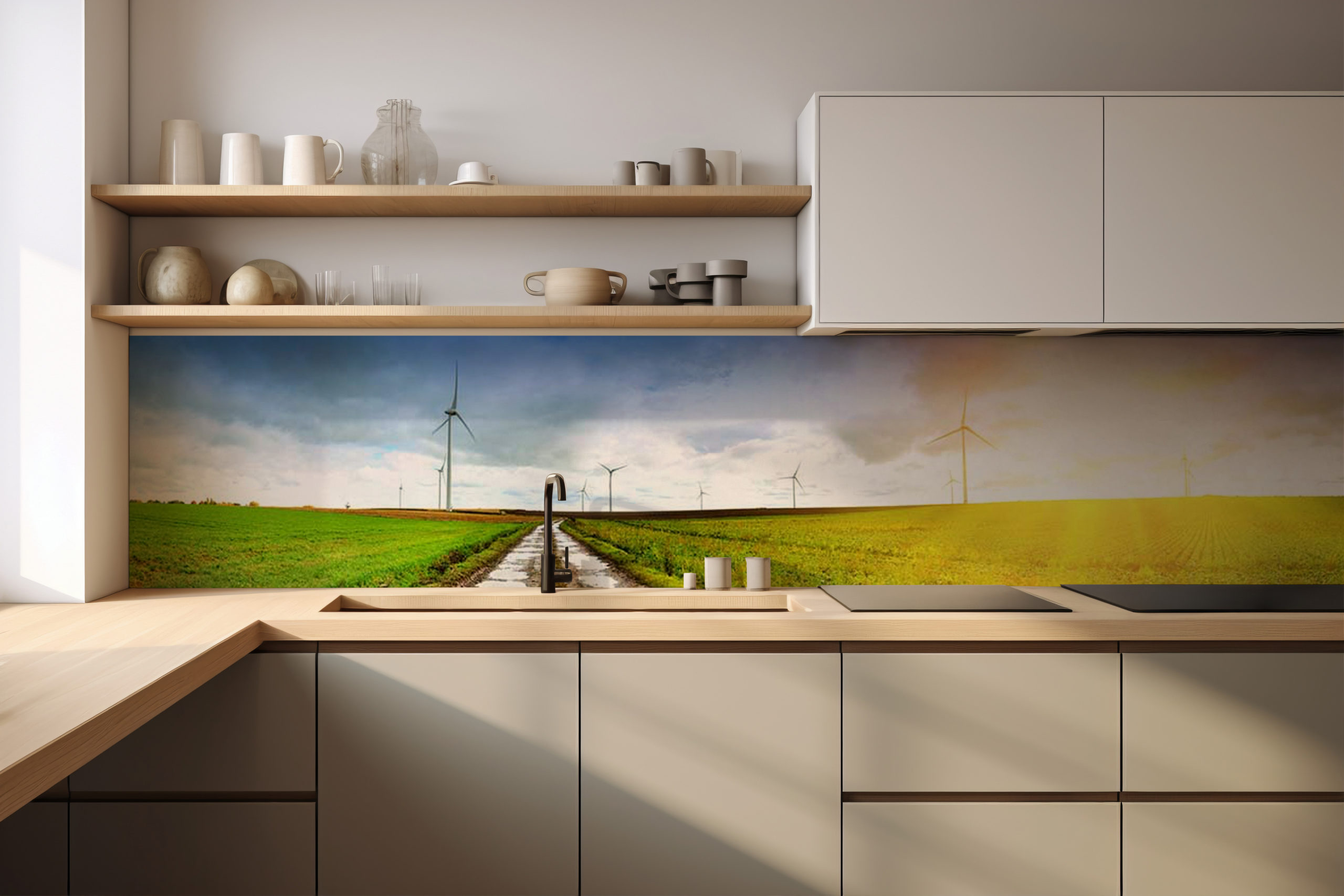 Küchenrückwand Windräderweg – selbstklebend in Glasoptik