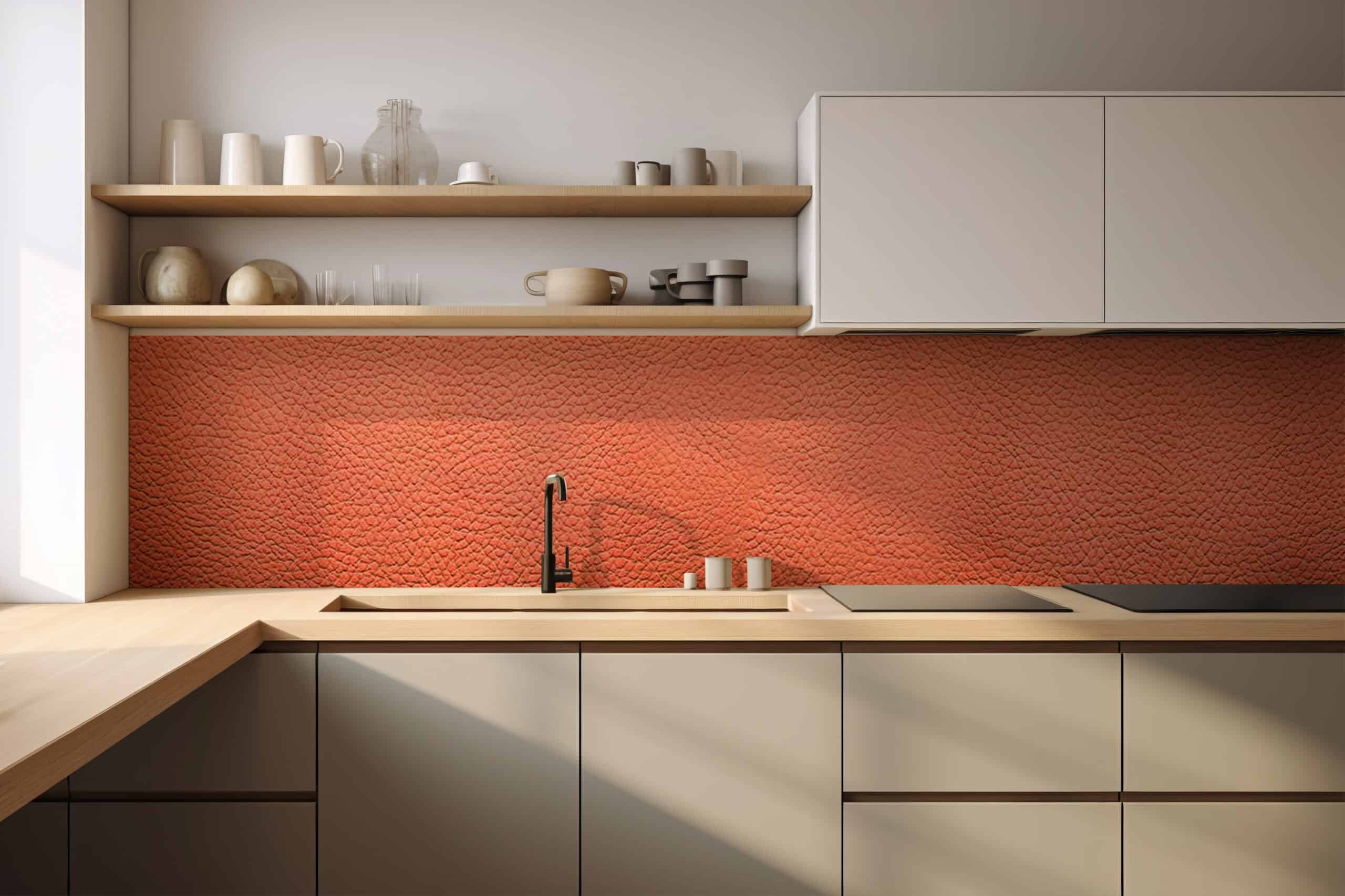 Küchenrückwand Genarbtes Leder orange – selbstklebend in Glasoptik