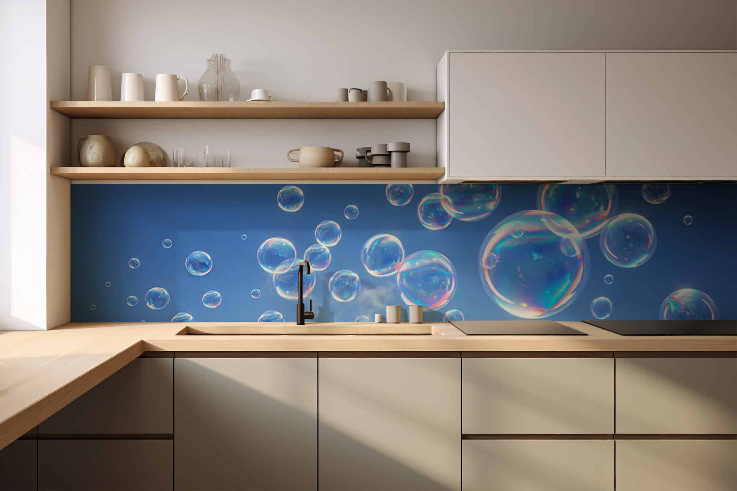 Küchenrückwand Seifenblasen – selbstklebend in Glasoptik