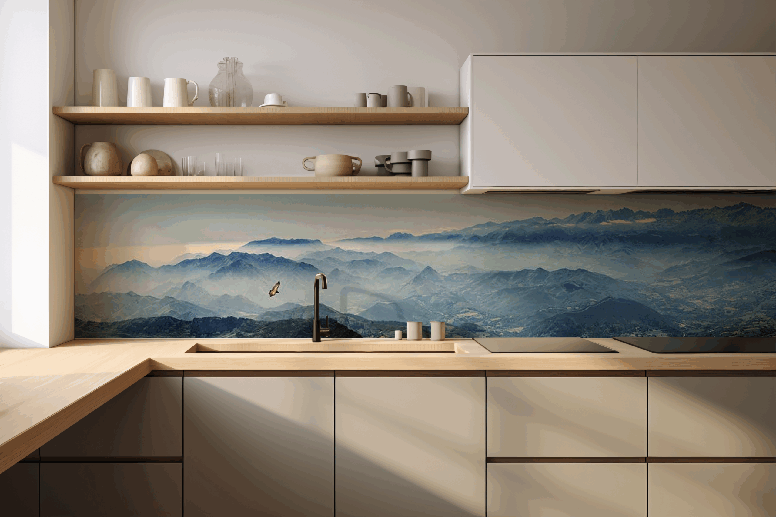 Küchenrückwand Bergpanorama 2 – selbstklebend in Glasoptik